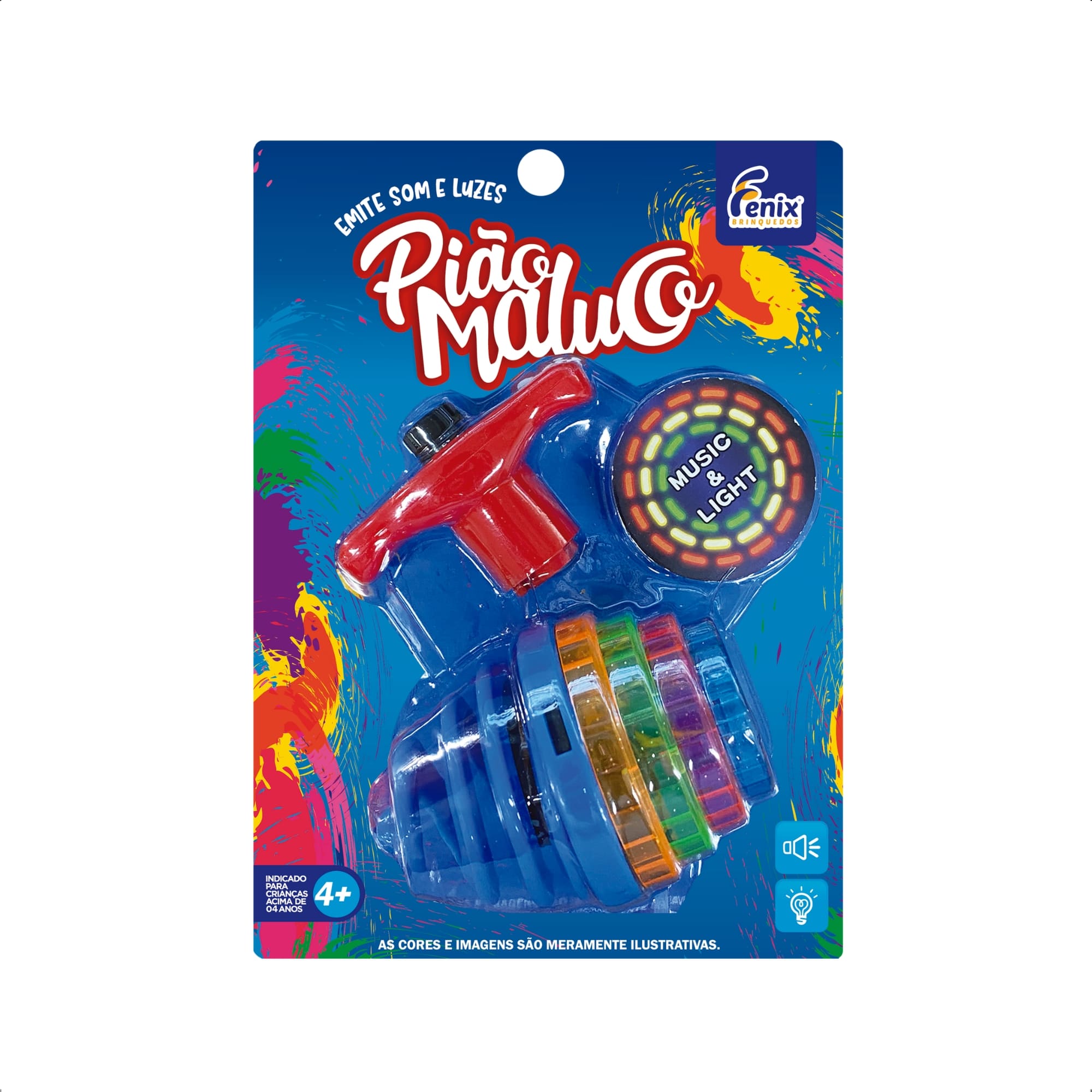 Brinquedo Sortido Infantil Pião Maluco Colorido Com Luz e Som Interativo Unitário Fenix DPA-955