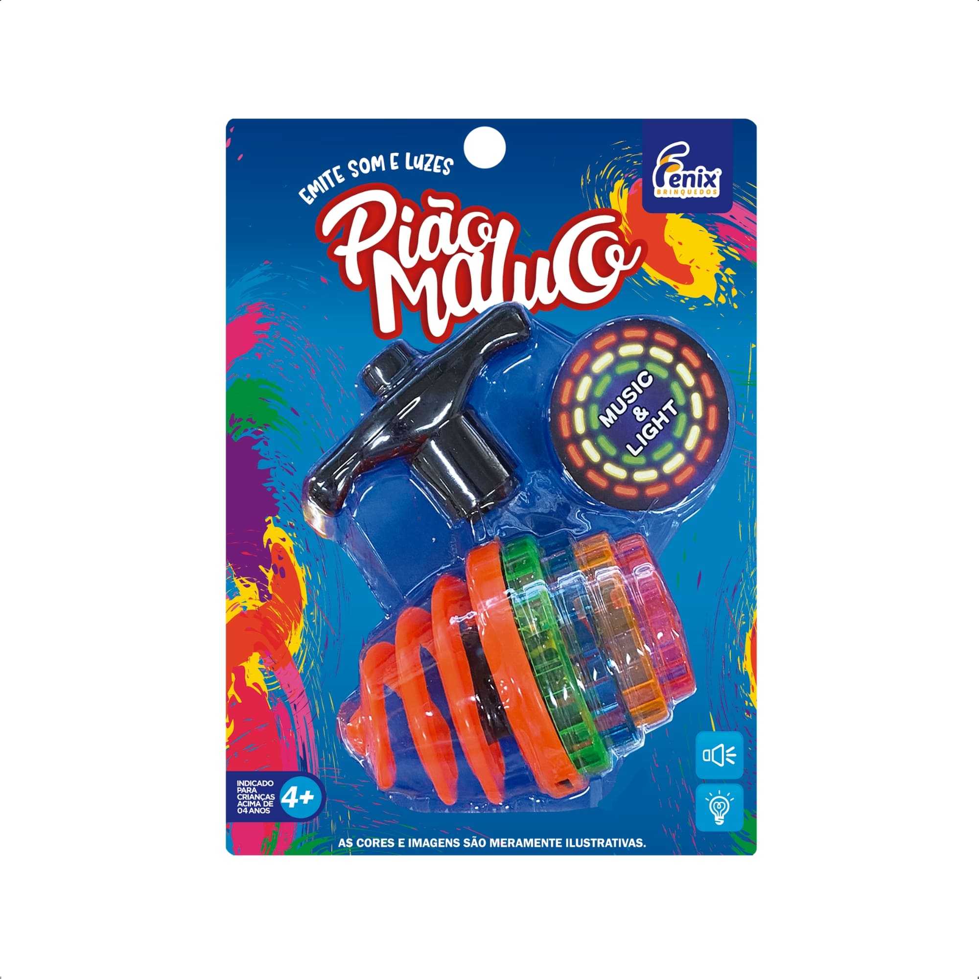 Brinquedo Sortido Infantil Pião Maluco Colorido Com Luz e Som Interativo Unitário Fenix DPA-955