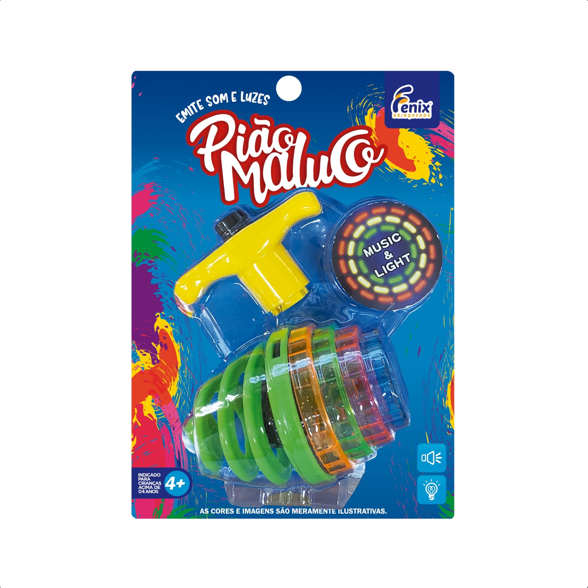 Brinquedo Sortido Infantil Pião Maluco Colorido Com Luz e Som Interativo Unitário Fenix DPA-955