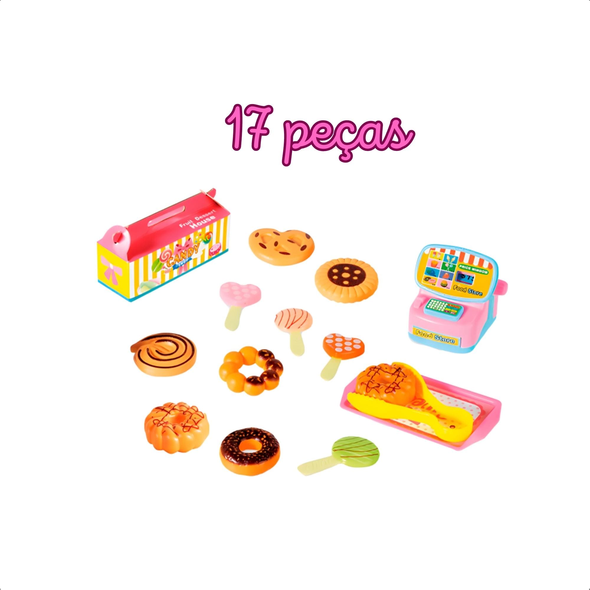 Brinquedo Infantil Kit Cozinha Doce Boutique 17 Peças Display Caixa - Fenix Brinquedos BTD-853