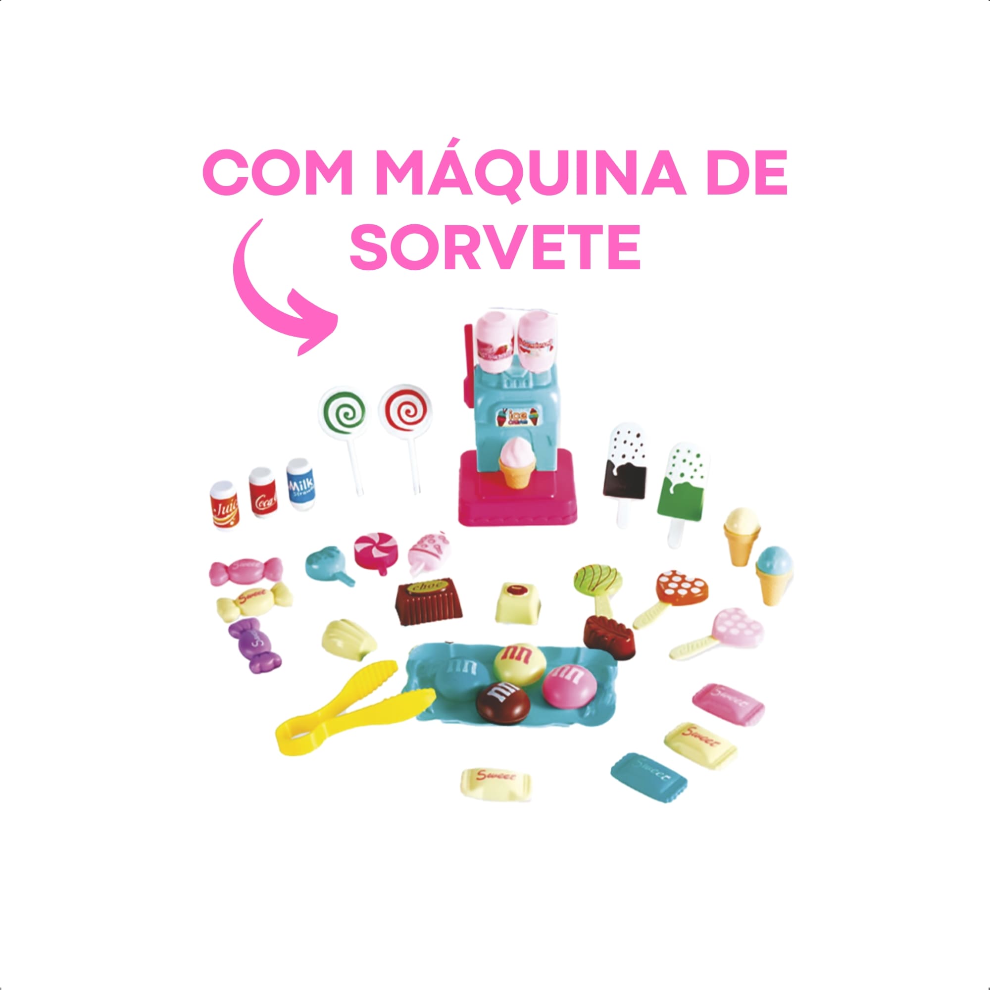 Brinquedo Infantil Kit Doce Boutique Sorvete 33 Peças Máquina Docinhos-Fenix Brinquedos BTC-848