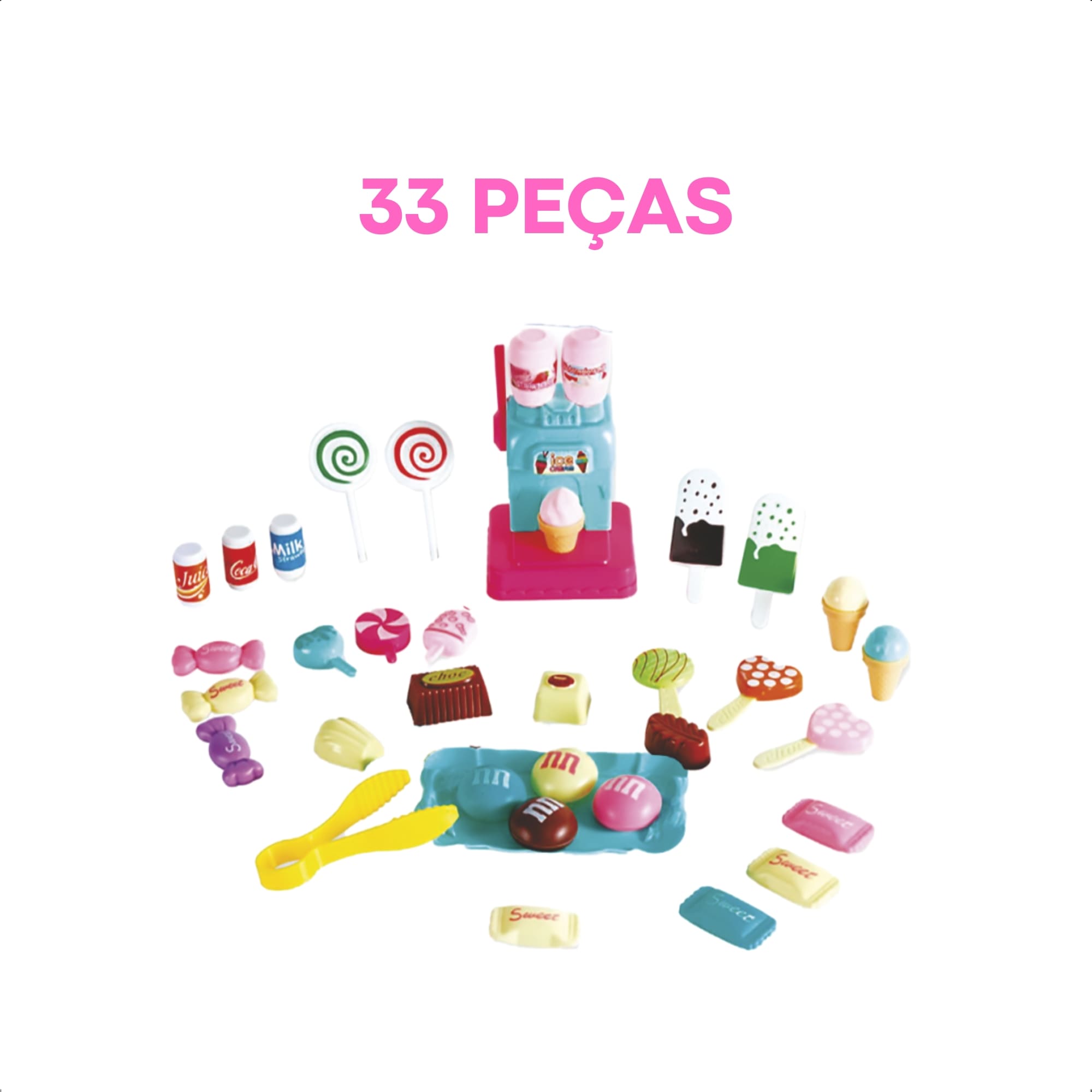 Brinquedo Infantil Kit Doce Boutique Sorvete 33 Peças Máquina Docinhos-Fenix Brinquedos BTC-848