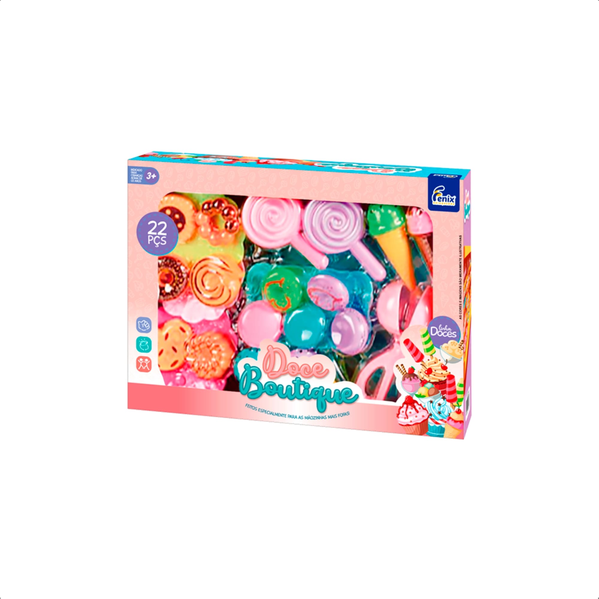 Brinquedo Infantil Kit Doces Boutique 22 Peças Comidinhas Pratinhos Chá de Boneca-Fenix BTC-849