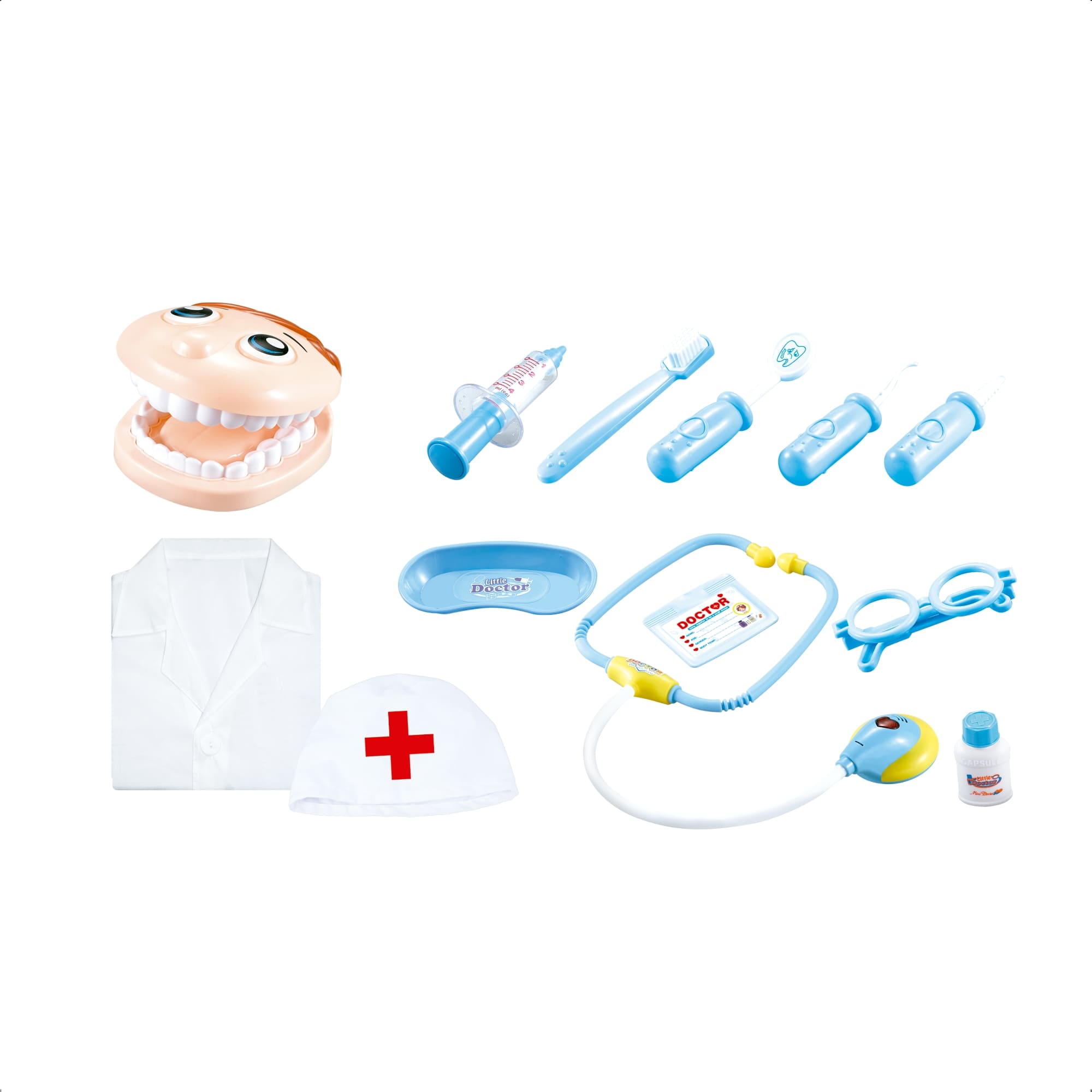 Brinquedo Infantil Kit Dentista Azul Com Avental e Acessórios Fenix - DTV-806A