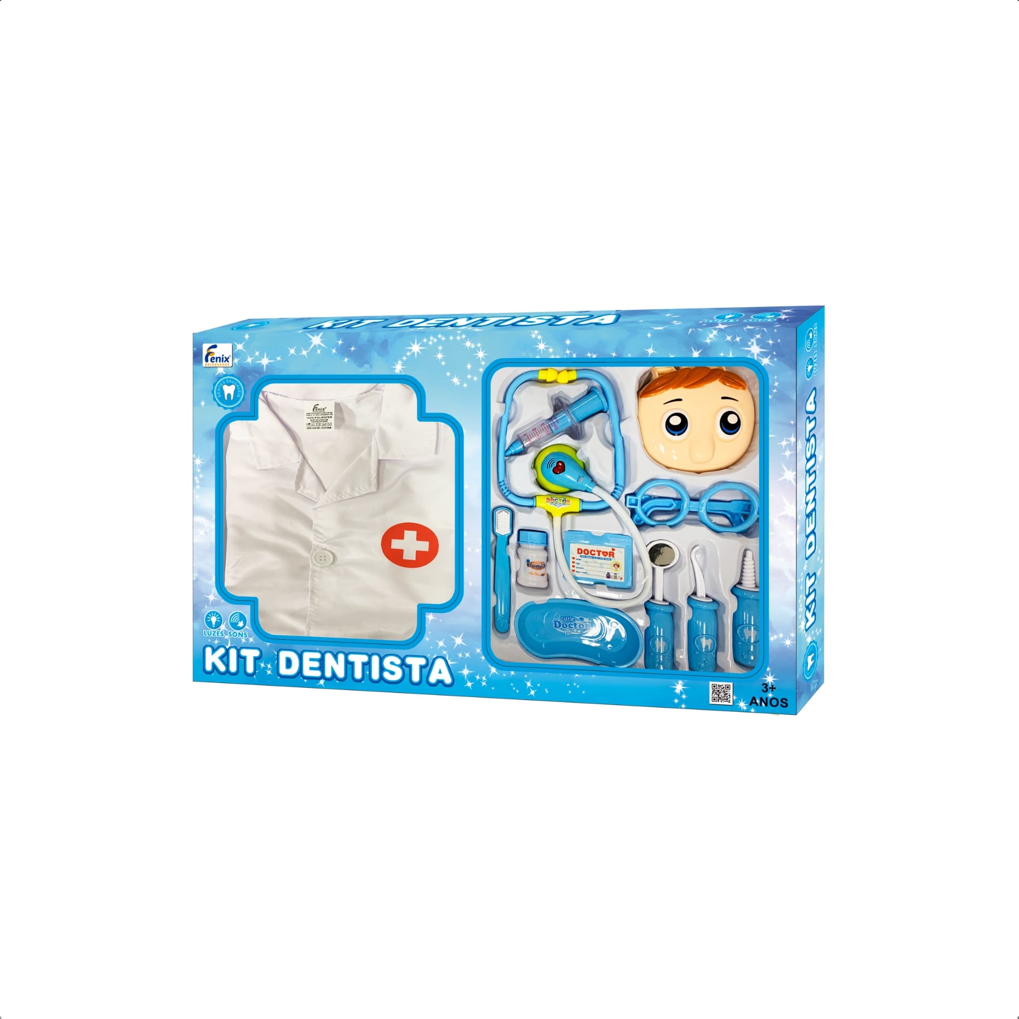 Brinquedo Infantil Kit Dentista Azul Com Avental e Acessórios Fenix - DTV-806A