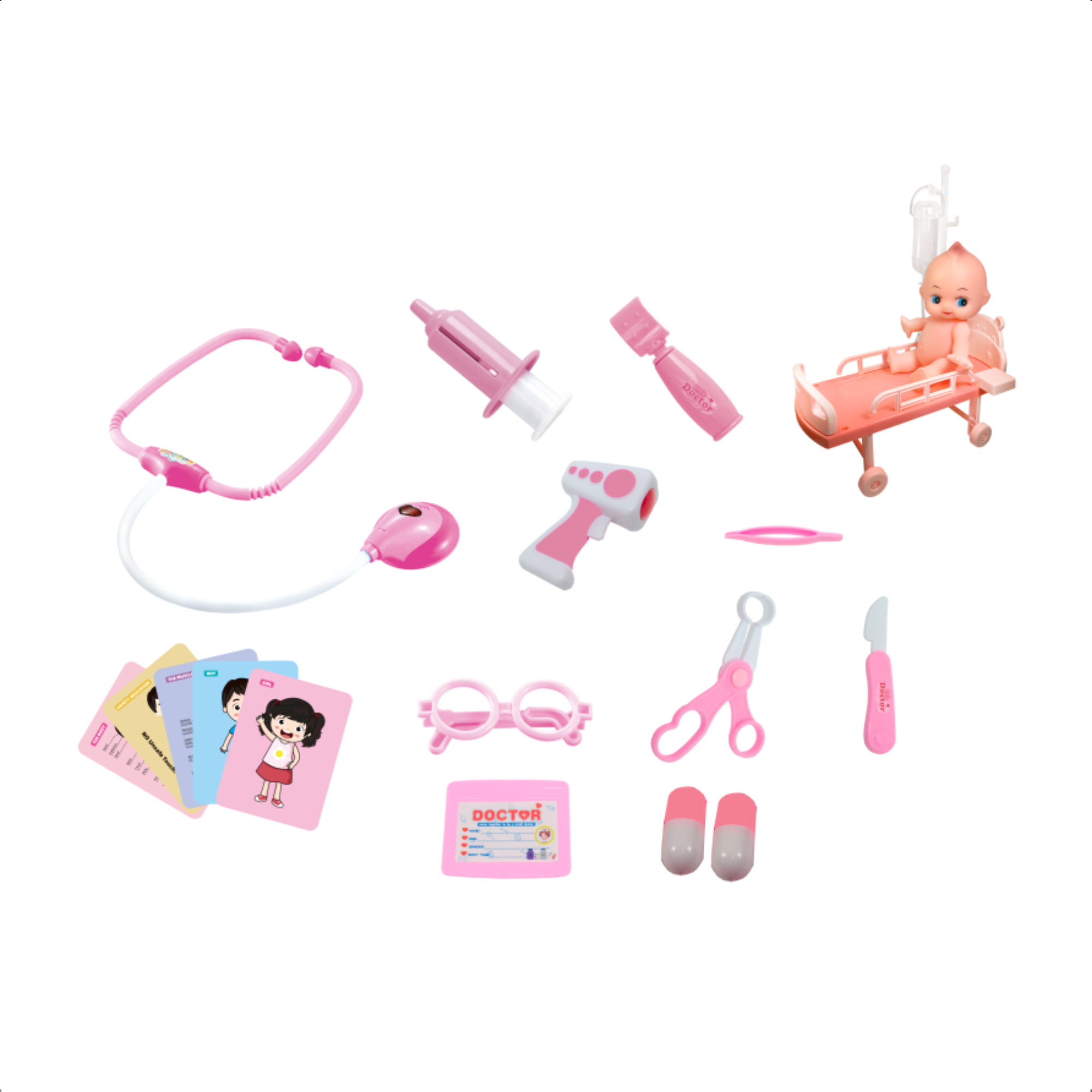 Brinquedo Infantil Kit Médica Rosa c/ Mini Paciente Bebê Estetoscópio Faz de Conta Fenix - DRB-837R