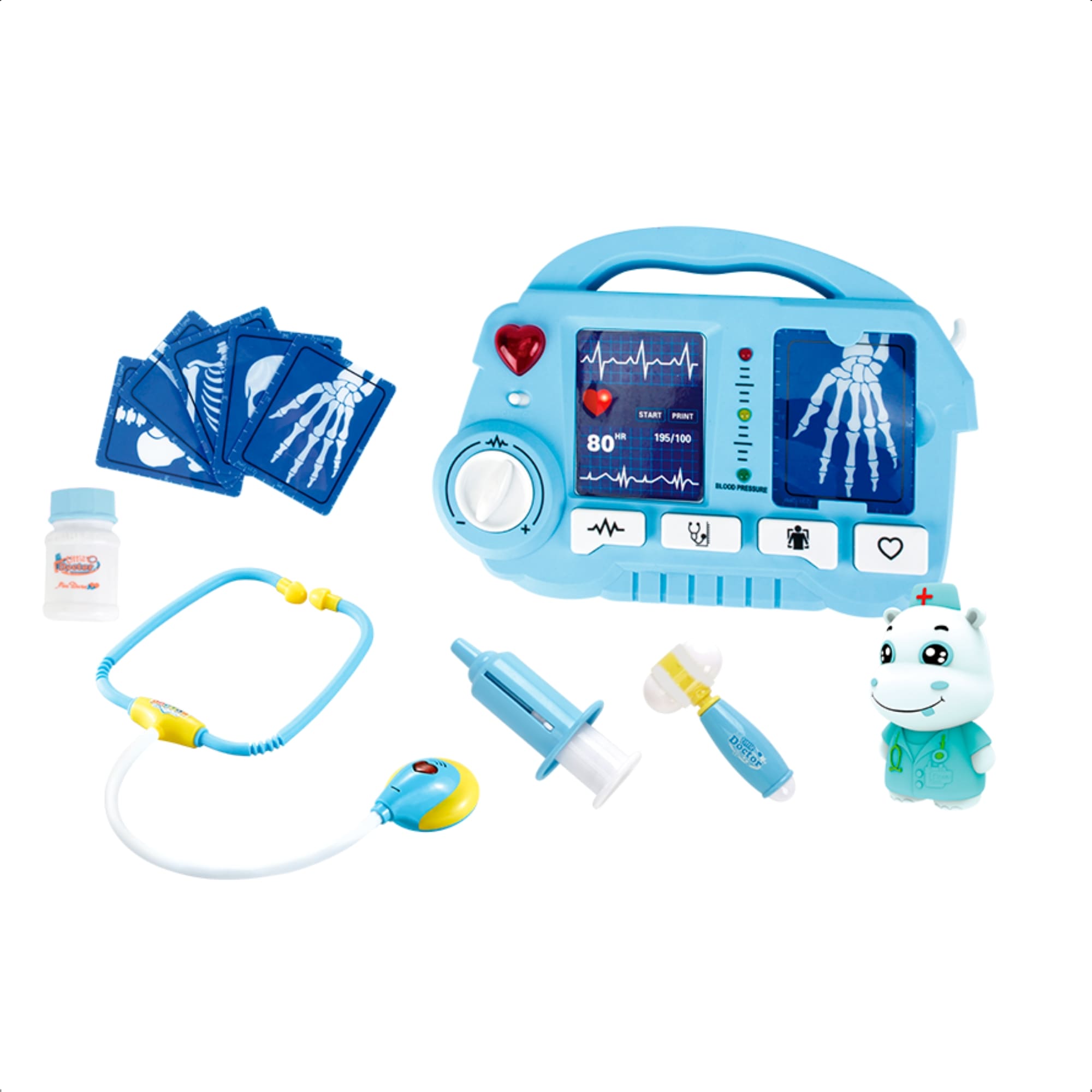 Brinquedo Infantil Kit Médico Raio X Azul com Fichas Estetoscópio Faz de Conta Fenix - DRX-810A