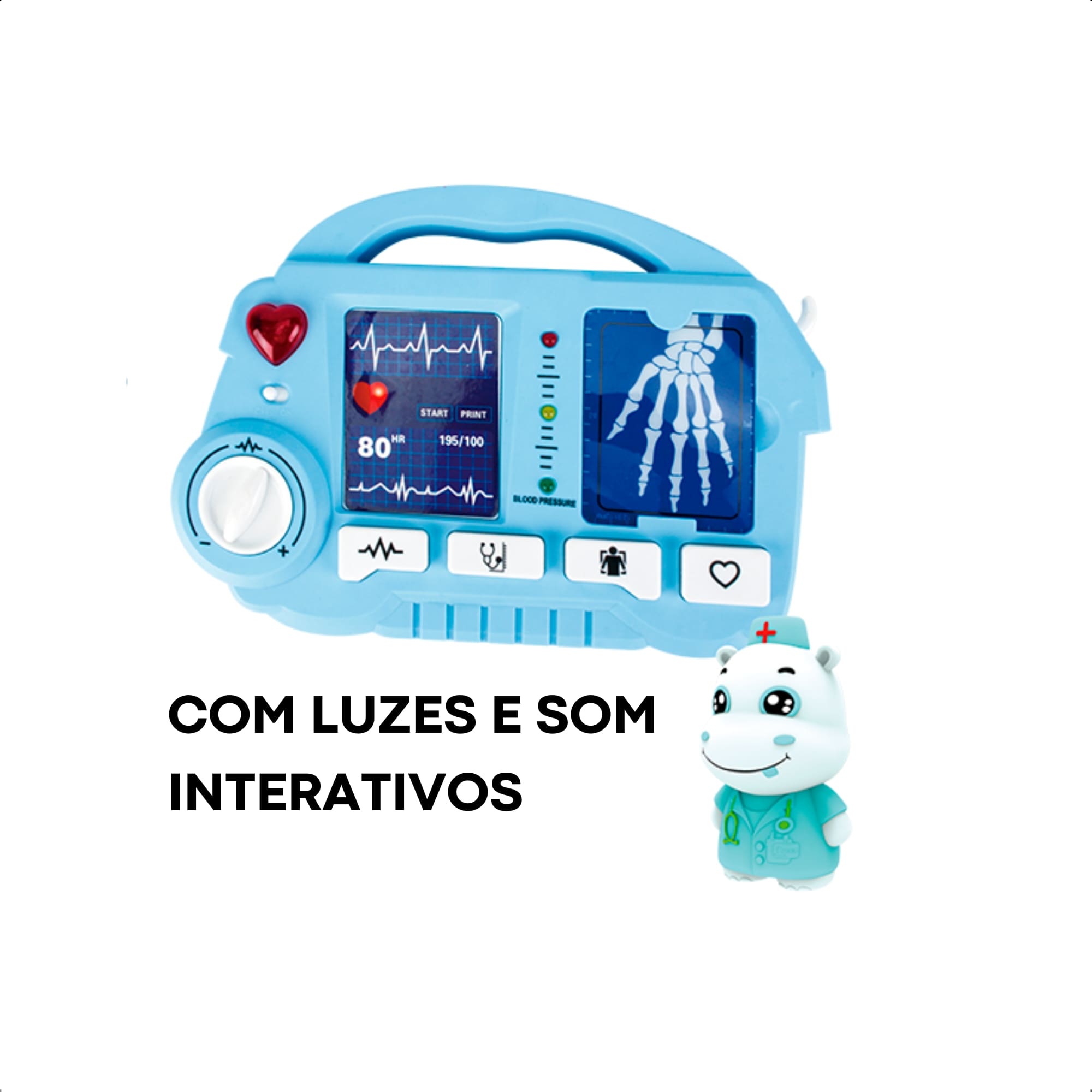 Brinquedo Infantil Kit Médico Raio X Azul com Fichas Estetoscópio Faz de Conta Fenix - DRX-810A