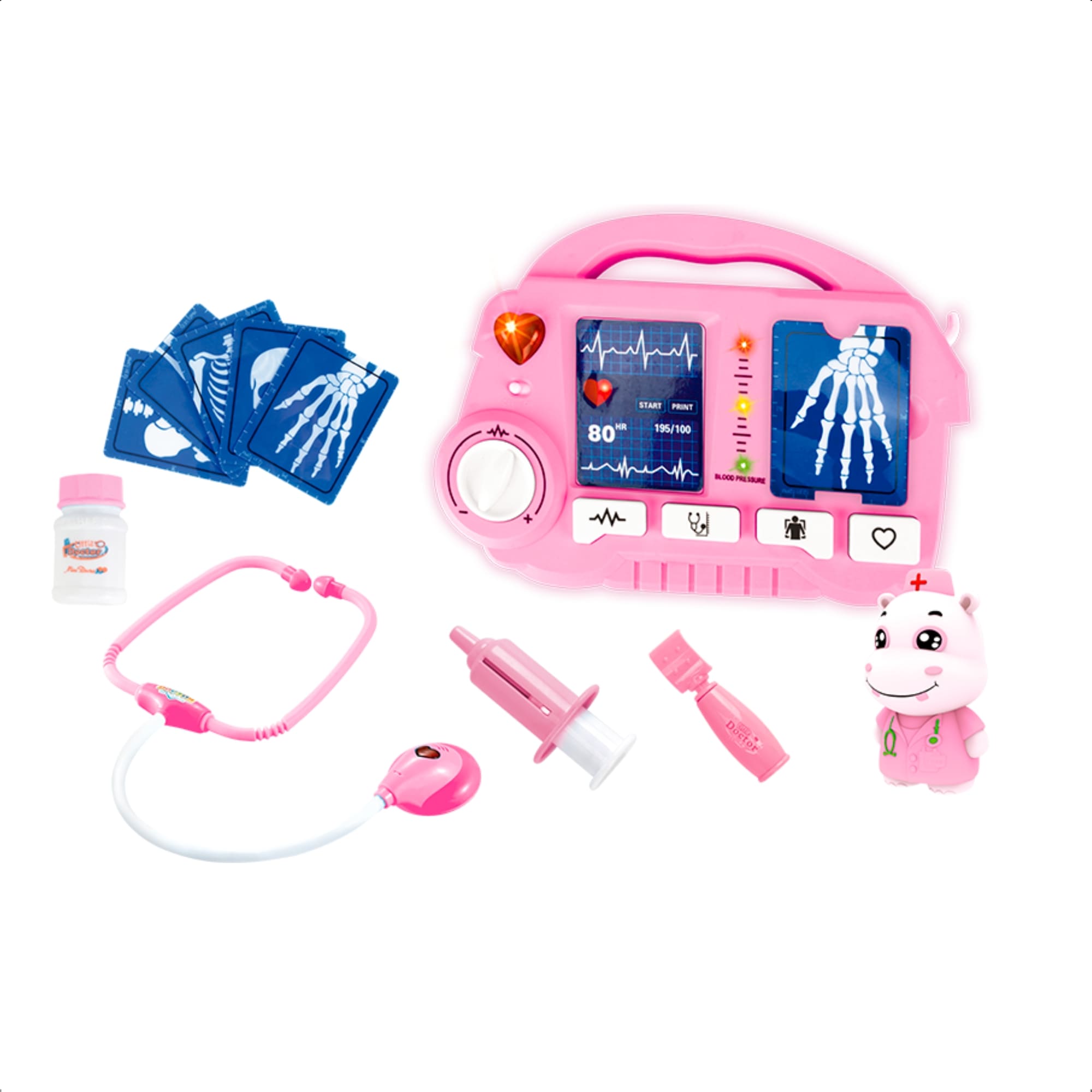 Brinquedo Infantil Kit Médico Raio X Rosa com Fichas Estetoscópio Faz de Conta Fenix - DRX-810R