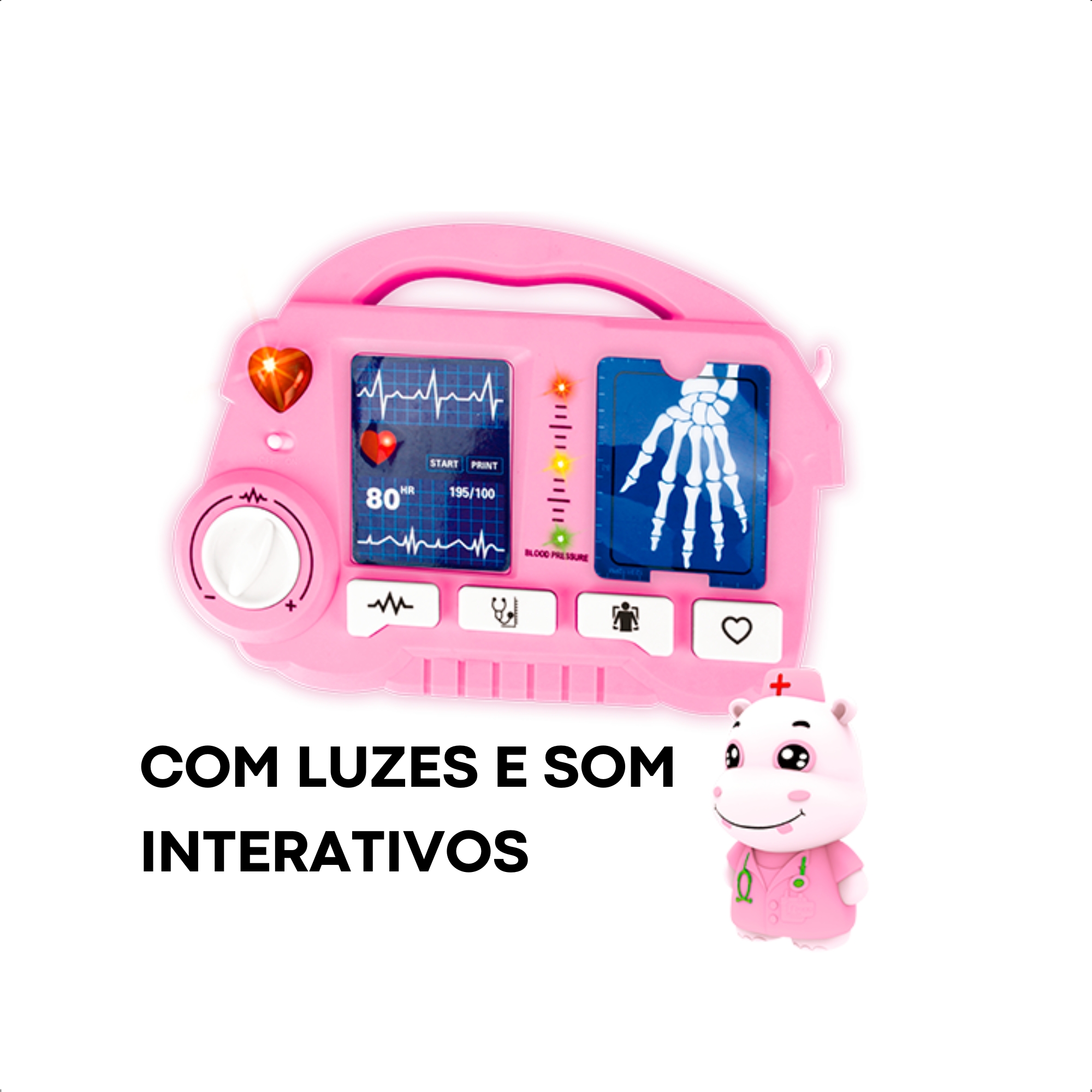 Brinquedo Infantil Kit Médico Raio X Rosa com Fichas Estetoscópio Faz de Conta Fenix - DRX-810R