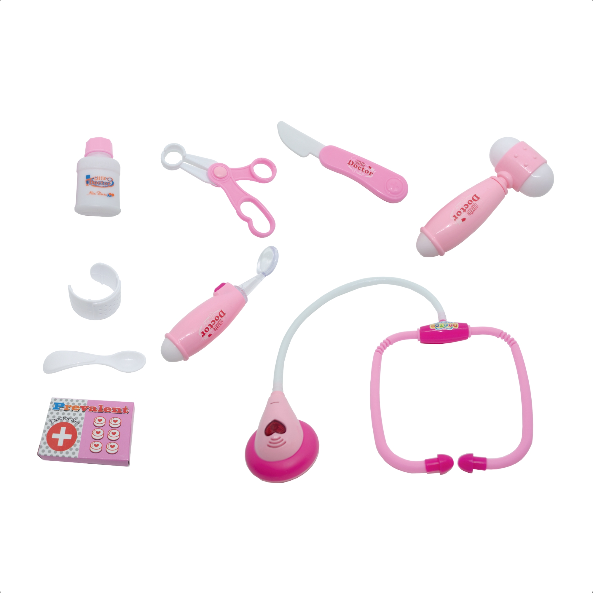 Brinquedo Kit Médico Rosa 9 Peças Interativo com Luz Infantil Faz de Conta-Fenix XMK-844R