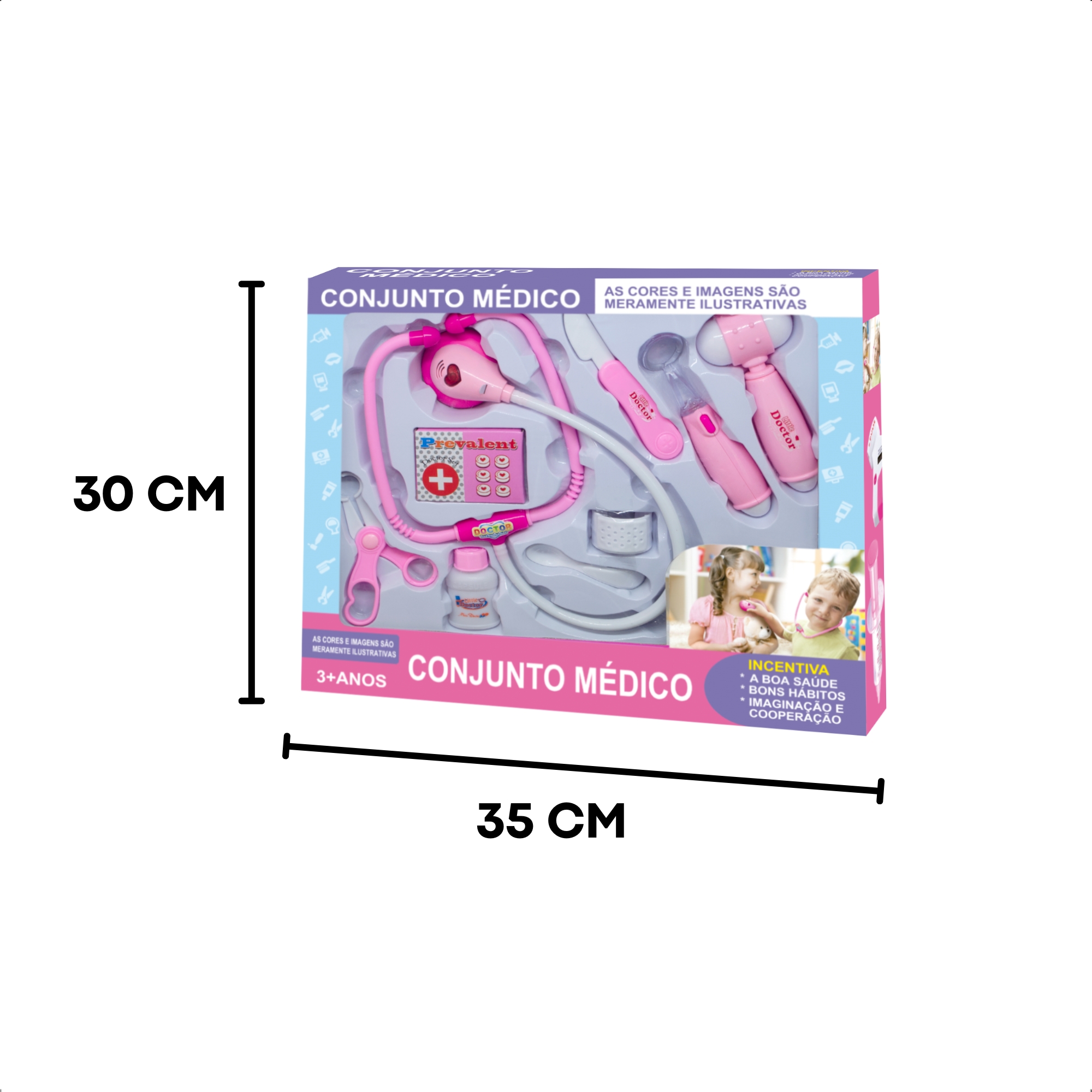 Brinquedo Kit Médico Rosa 9 Peças Interativo com Luz Infantil Faz de Conta-Fenix XMK-844R