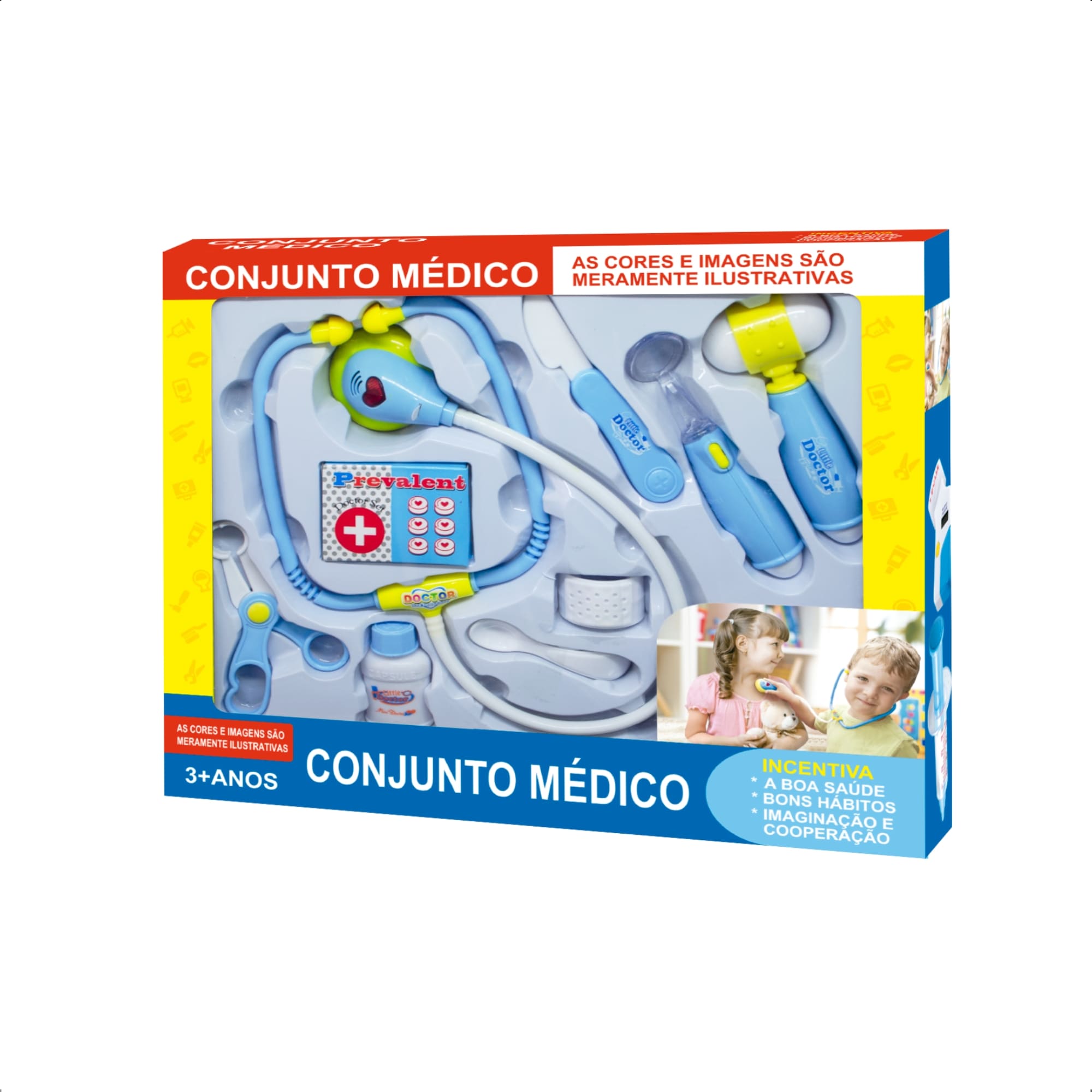 Brinquedo Kit Médico Azul 9 Peças Interativo com Luz Infantil Faz de Conta -Fenix XMK-844 A