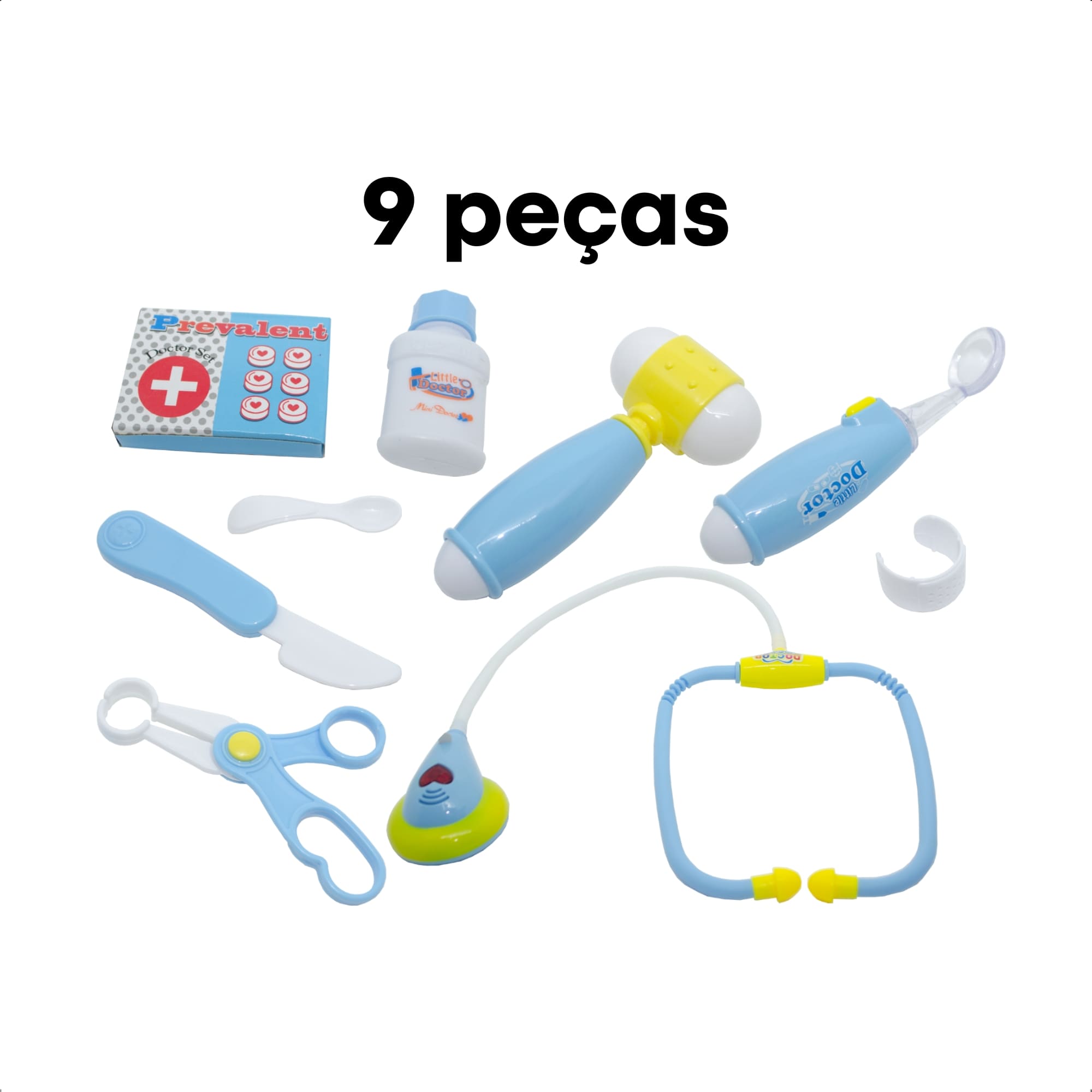 Brinquedo Kit Médico Azul 9 Peças Interativo com Luz Infantil Faz de Conta -Fenix XMK-844 A