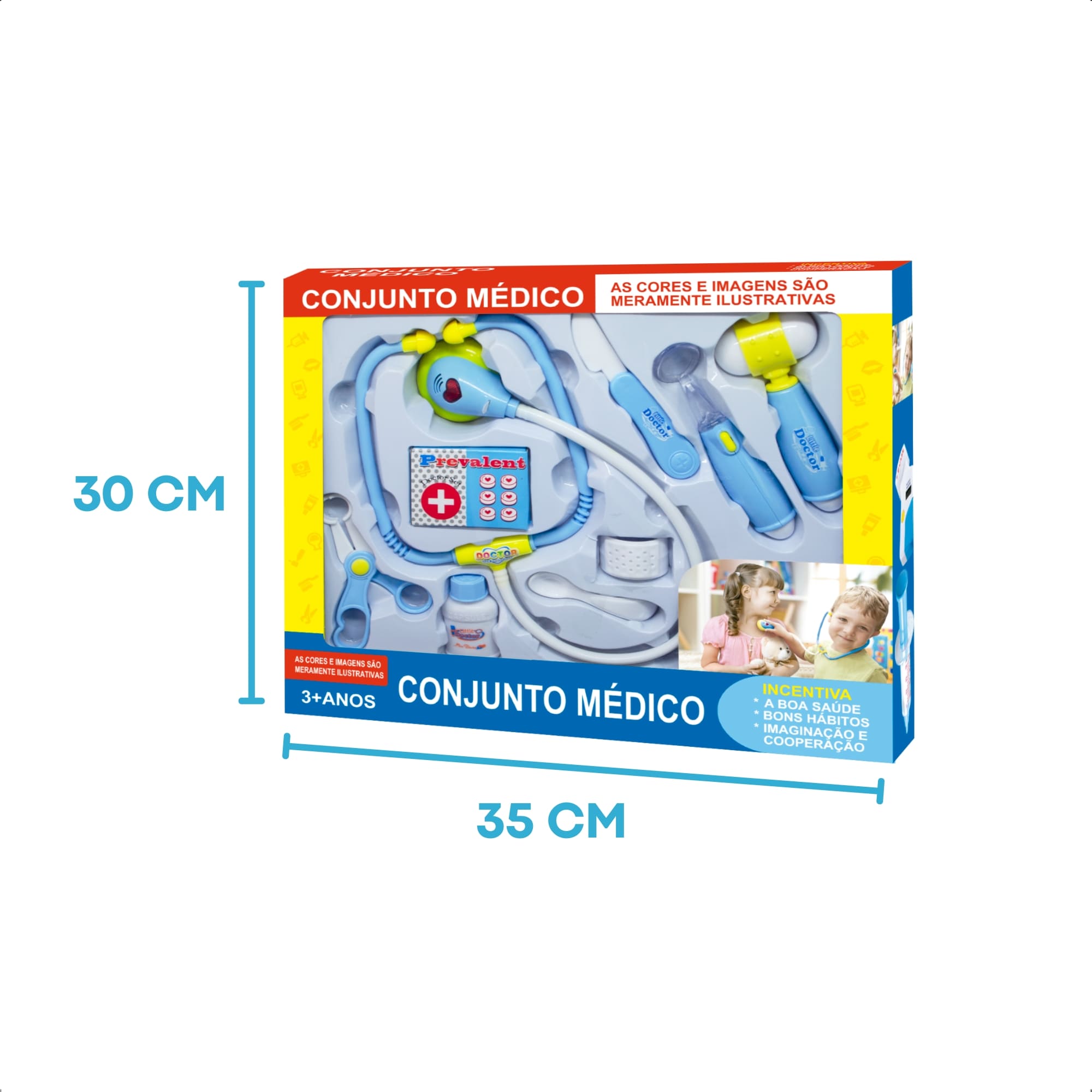 Brinquedo Kit Médico Azul 9 Peças Interativo com Luz Infantil Faz de Conta -Fenix XMK-844 A