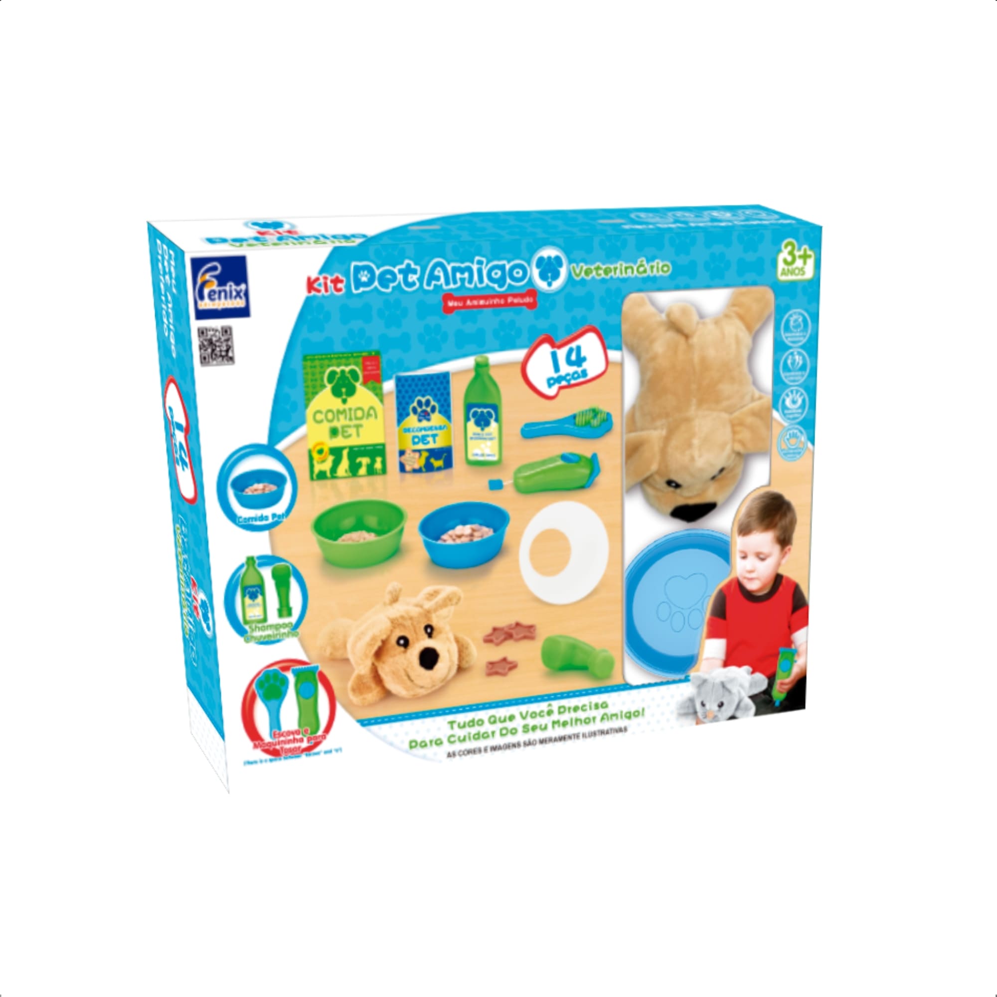 Brinquedo Infantil Kit Veterinário M com Cachorro de Pelúcia 14 Peças Fenix Brinquedos - VET-709