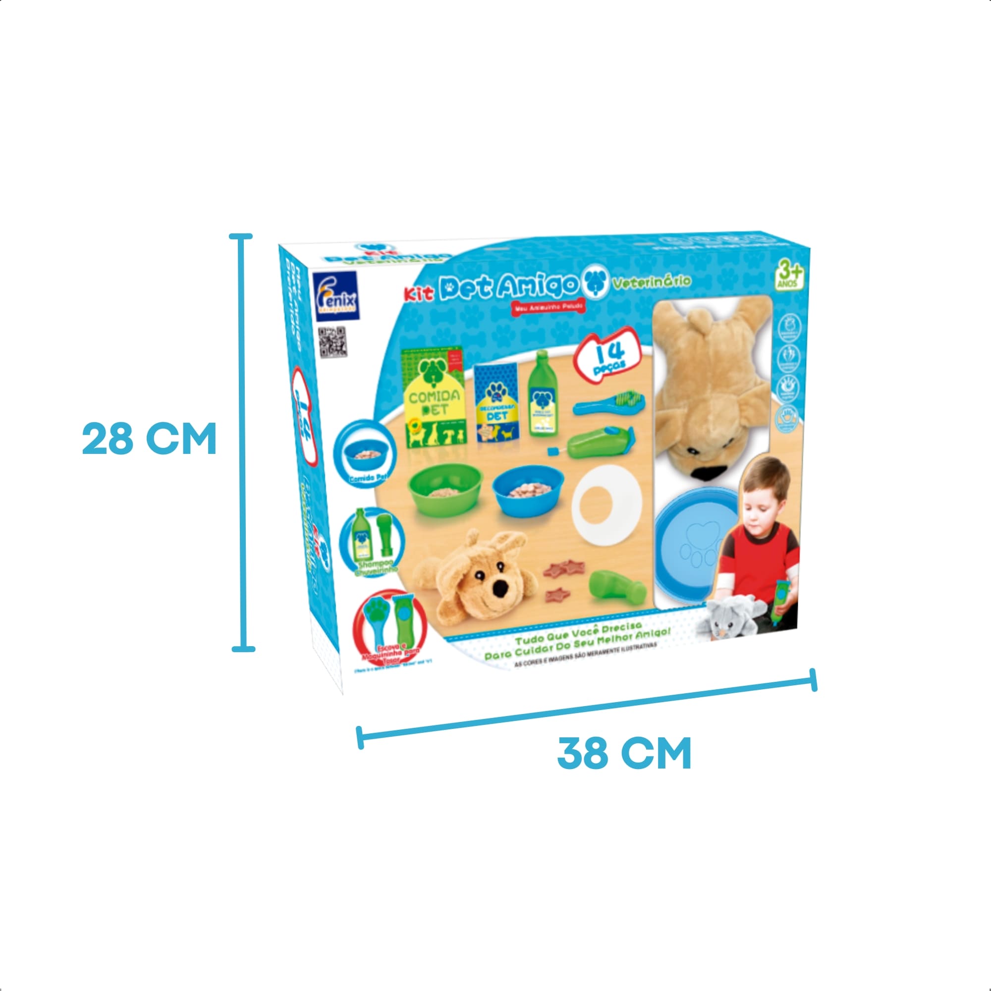 Brinquedo Infantil Kit Veterinário M com Cachorro de Pelúcia 14 Peças Fenix Brinquedos - VET-709