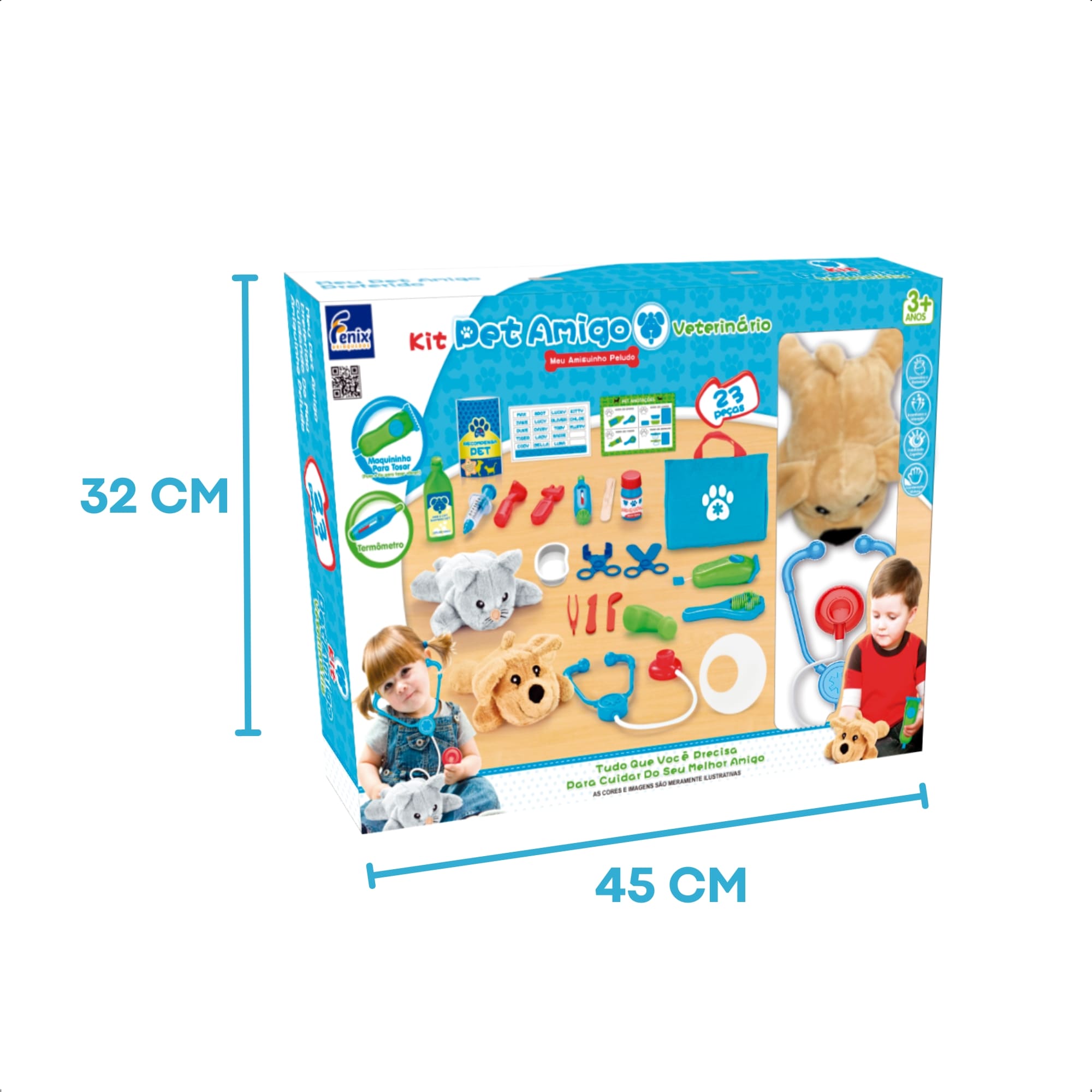 Brinquedo Kit Veterinário Acessórios 23 Peças Bicho Pelúcia Faz de Conta Fenix - VET-710