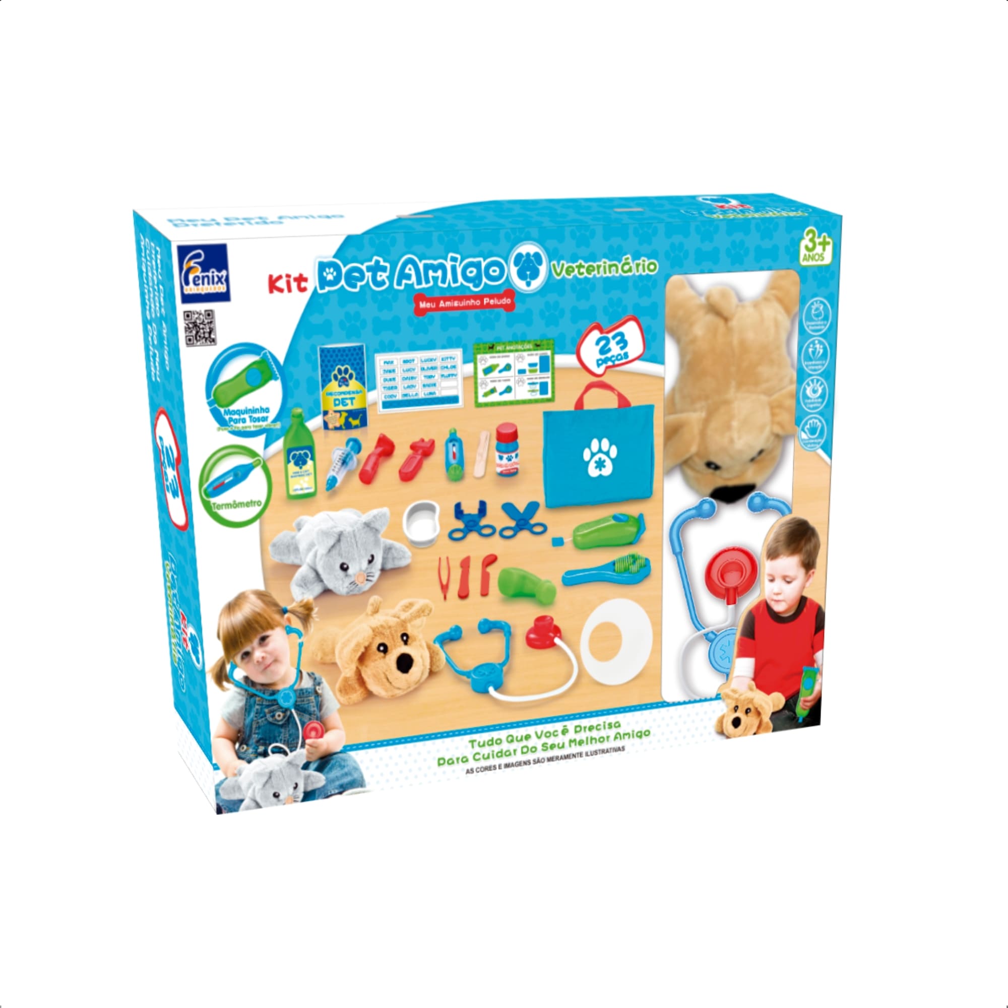 Brinquedo Kit Veterinário Acessórios 23 Peças Bicho Pelúcia Faz de Conta Fenix - VET-710