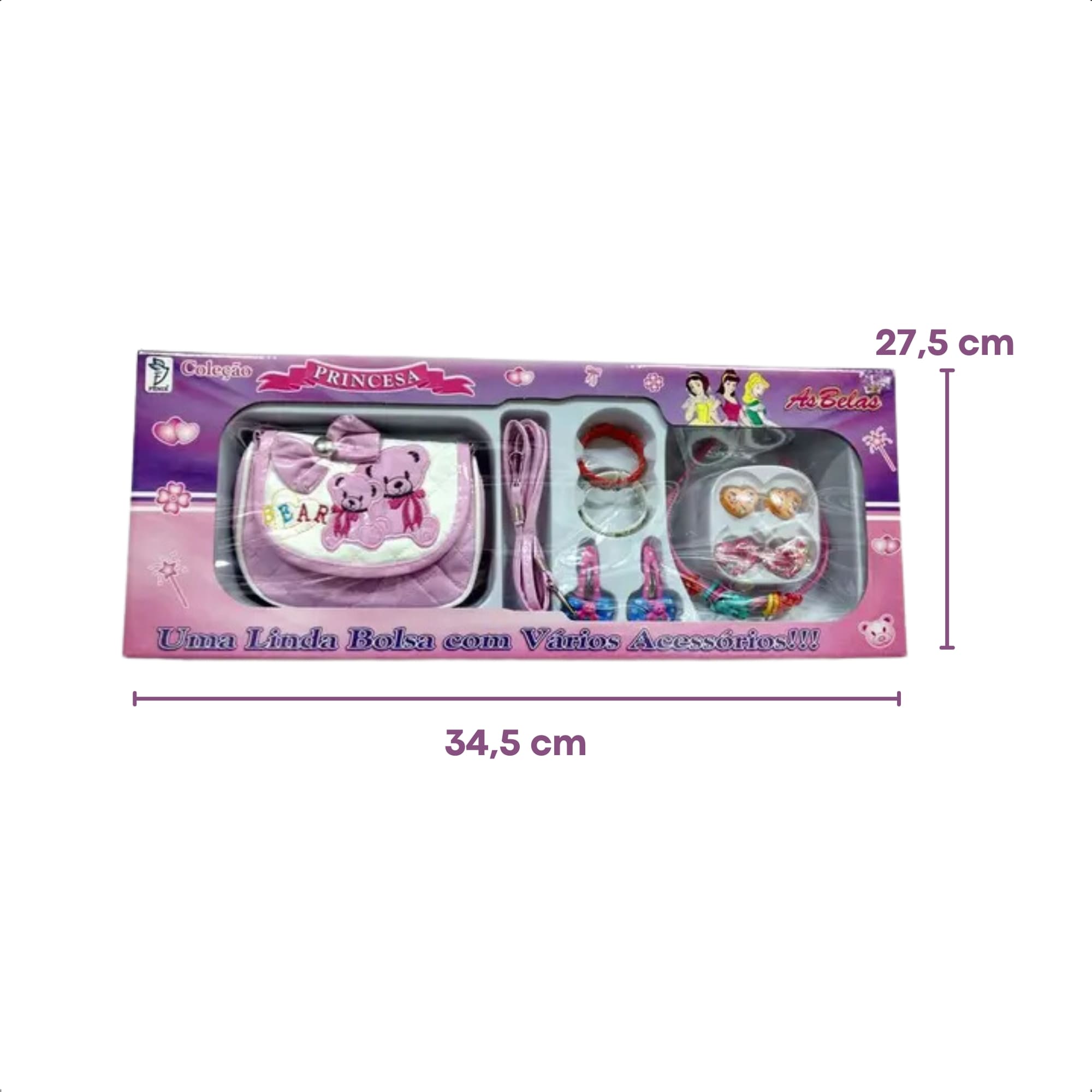 Brinquedo Infantil Coleção Princesas Bolsa c/ Acessórios Sortido Rosa-Fenix BS-201