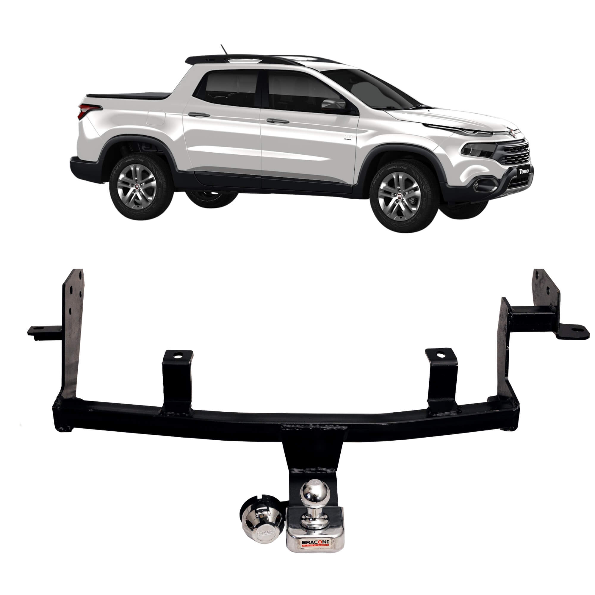 Engate Reboque Toro 2020 a 2026 Tração 600kg Bola Cromada Braconi - BRC-FT-52