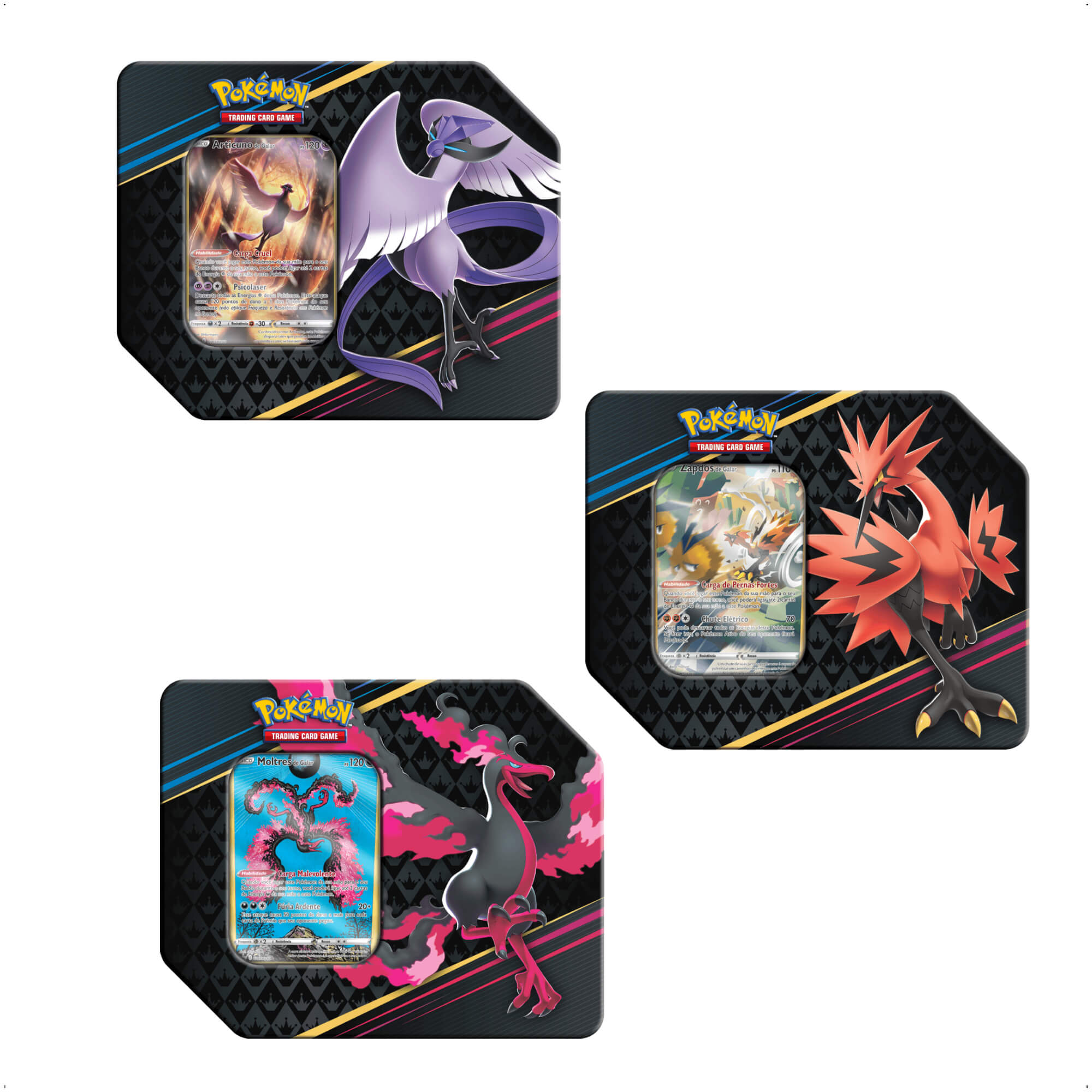 Pokemon TCG 3 Latas Articuno Zapdos Moltres De Galar Realeza Absoluta Copag - 32193