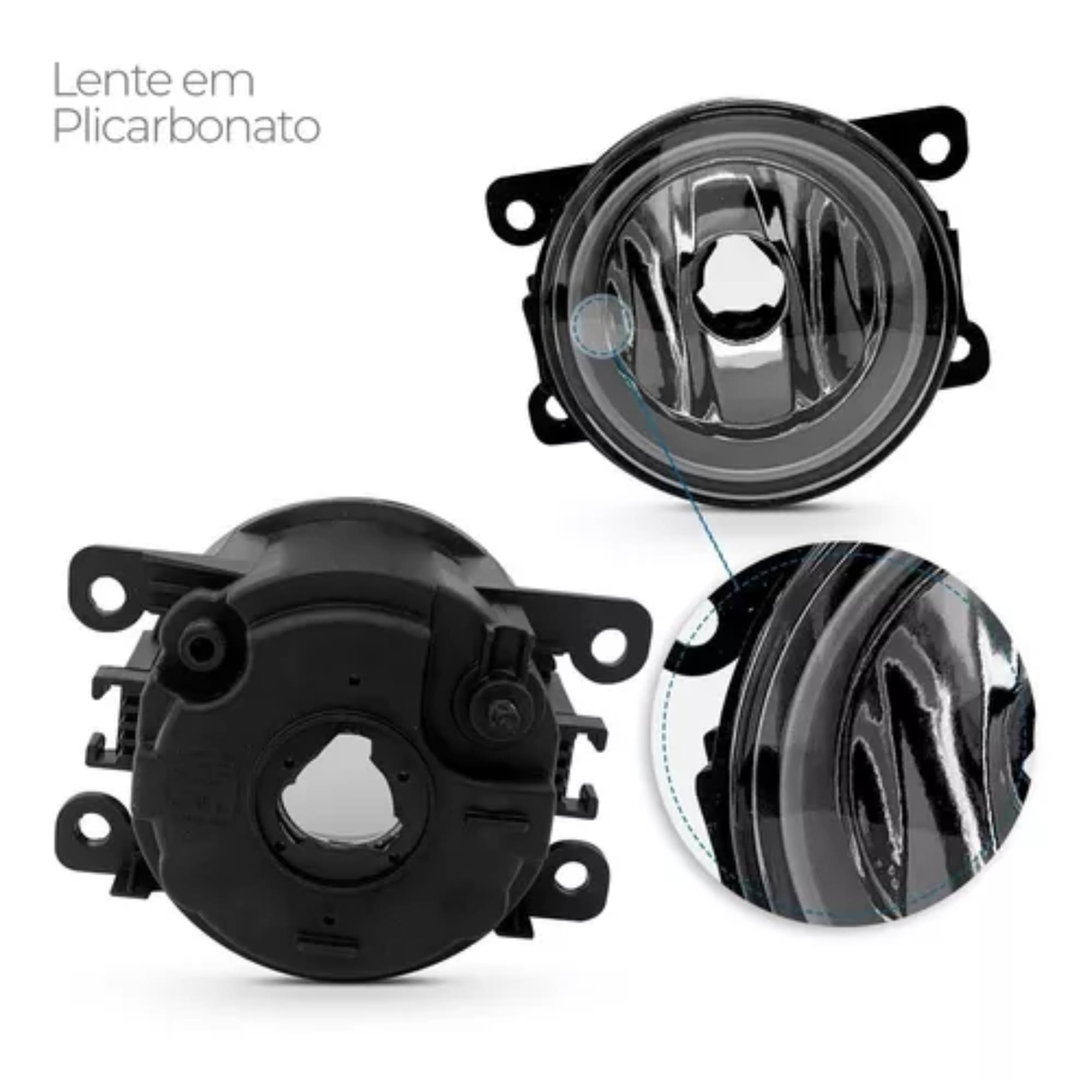 Farol de Milha Auxiliar Universal Direto Policarbonato Aro Prata Suits - FUN100