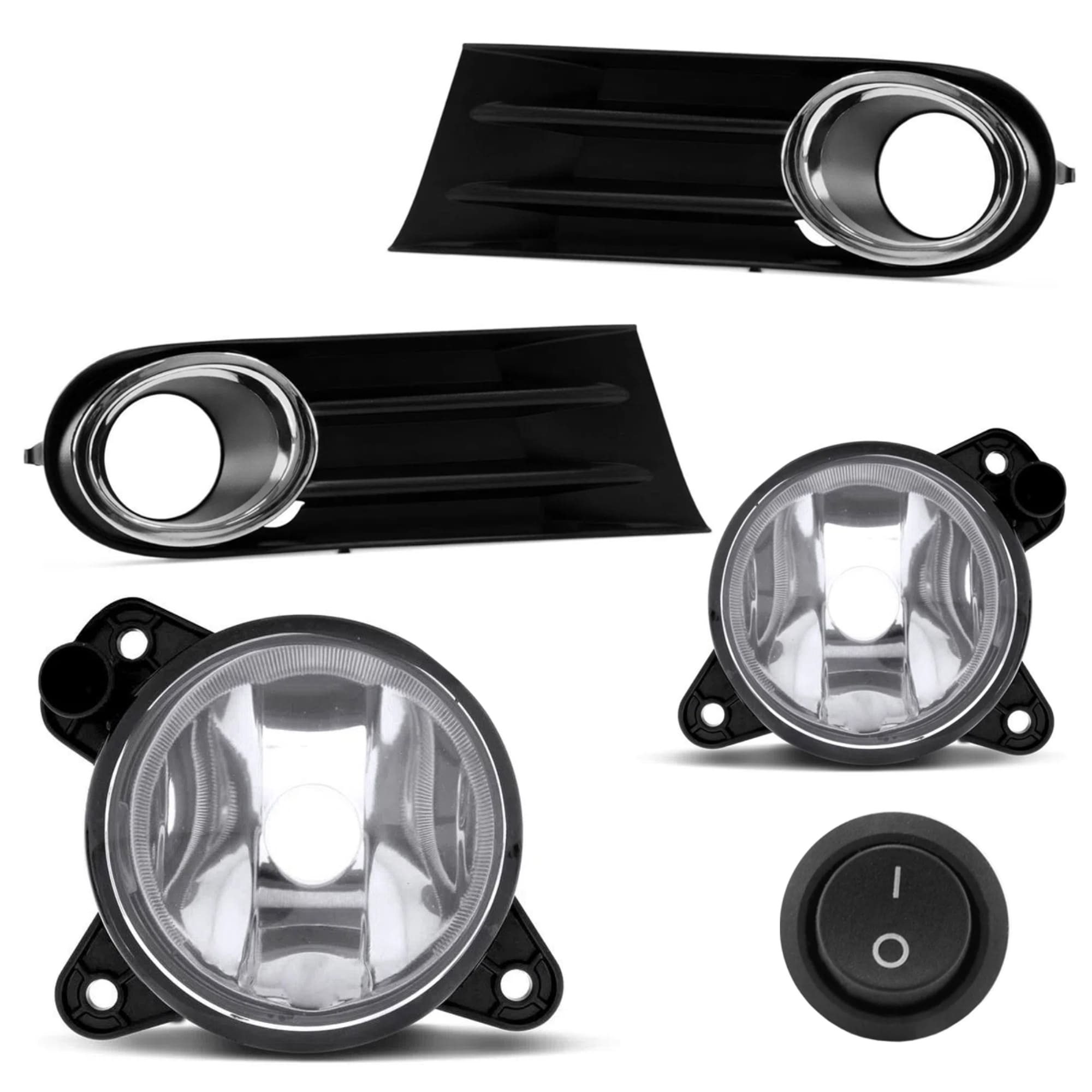 Kit Farol de Milha Gol G5 2008 a 2012 Moldura Cromo Botão Tic Tac 2 Pinos Suits - STS028VW
