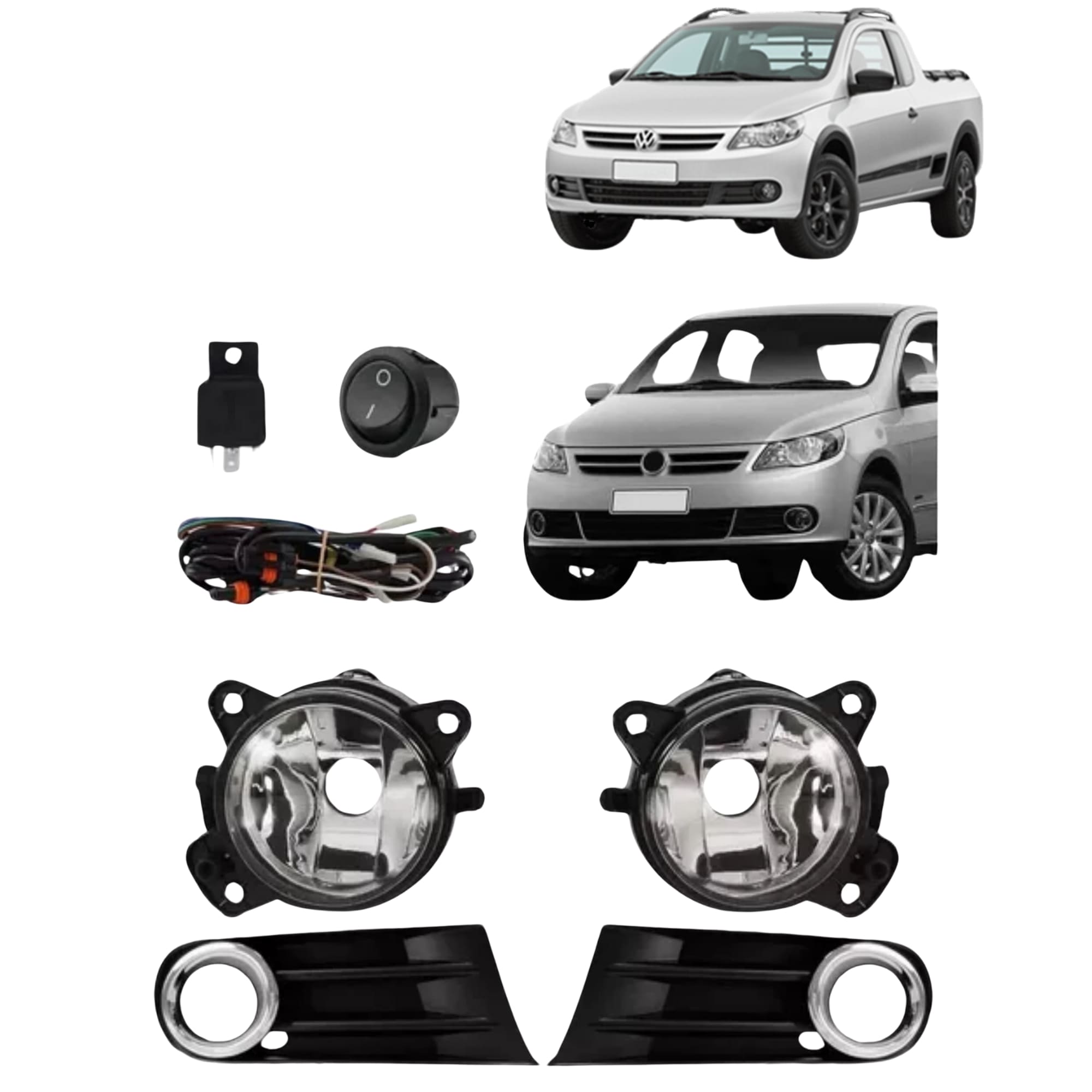 Kit Farol de Milha Gol/Saveiro G5 2009 a 2012 Moldura Preta c/ Botão Tic Tac 2 Pinos Suits - STS031VW