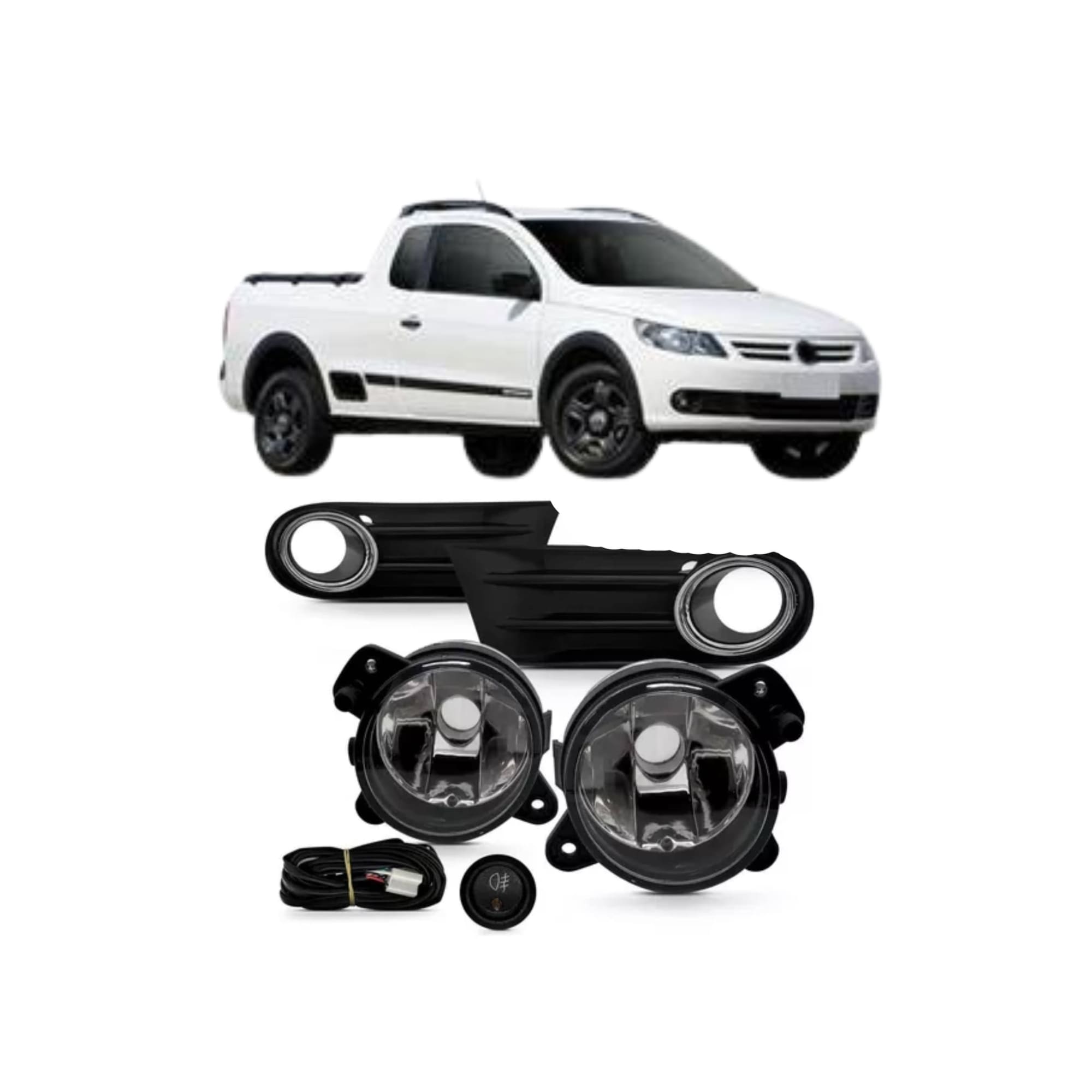 Kit Farol de Milha Saveiro G6 2013 a 2016 Moldura Preta Botão Tic Tac 2 Pinos Suits - STS043VW