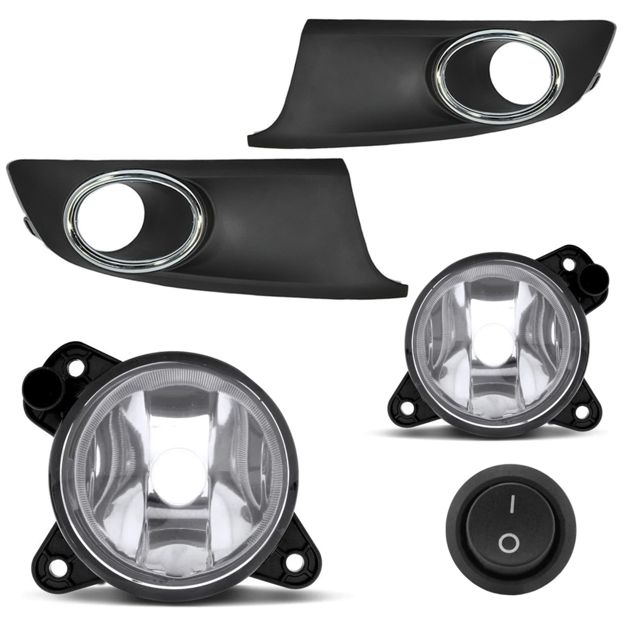 Kit Farol de Milha Fox 2010 até 2013 Moldura Cromo Botão Tic Tac 2 Pinos Suits - STS049VW