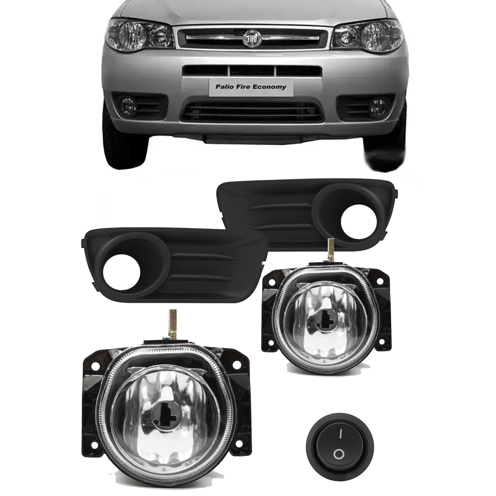 Kit Farol de Milha Palio Fire Economy Moldura Botão Alternativo Tic Tac 2 Pinos Suits - STS142FT