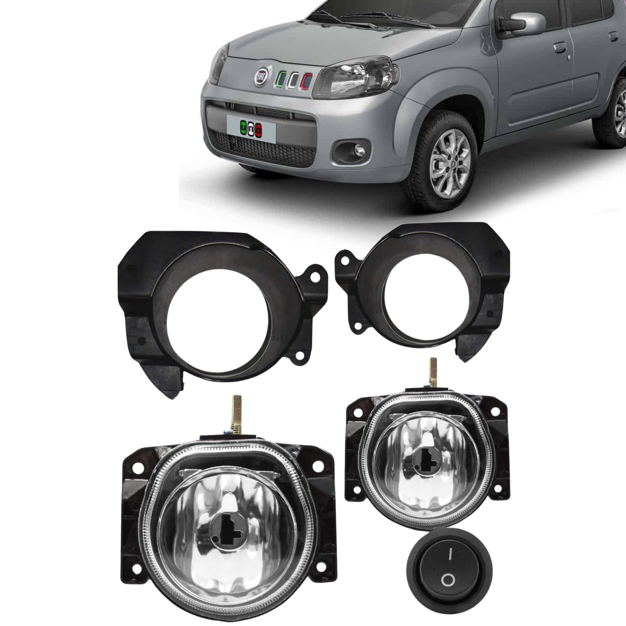Kit Farol de Milha Uno/Strada Working 2011 a 2014 Suporte Botão Tic Tac 2 Pinos Suits - STS144FT
