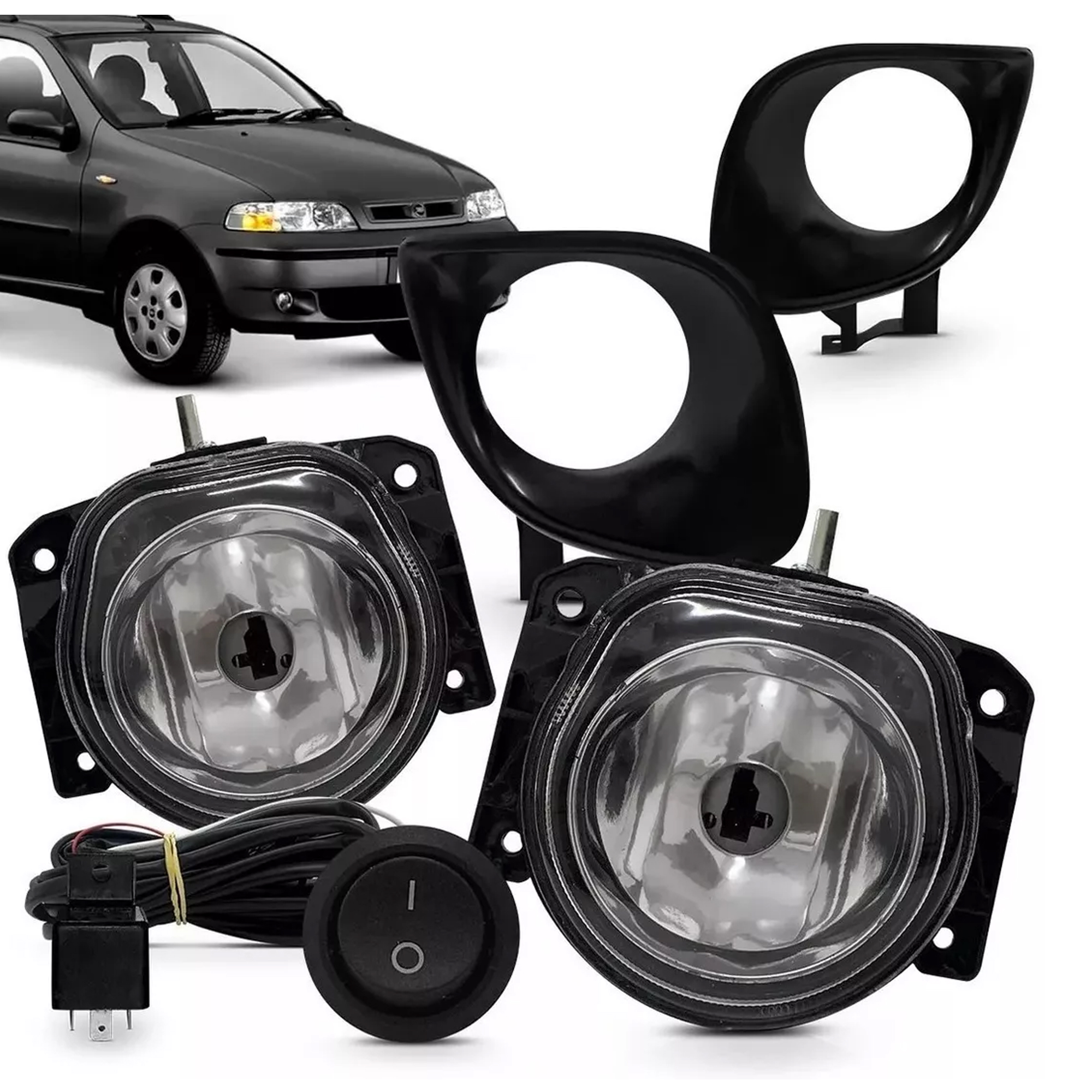 Kit Farol de Milha para Palio Weekend Strada e Trek com Moldura TicTac 2 Pinos Suits - STS166FT