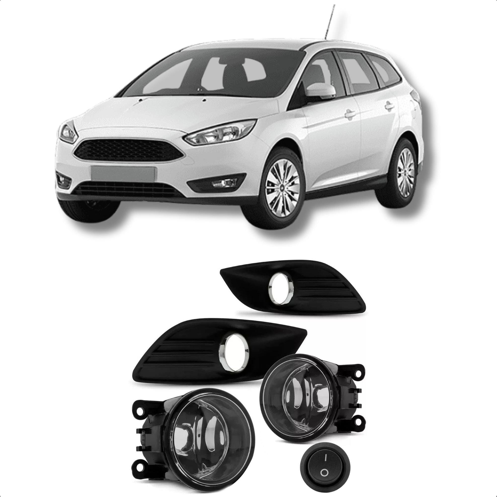 Kit Farol de Milha Focus 2009/2012 com Moldura Botão Alternativo TicTac 2 Pinos Suits - STS443FD