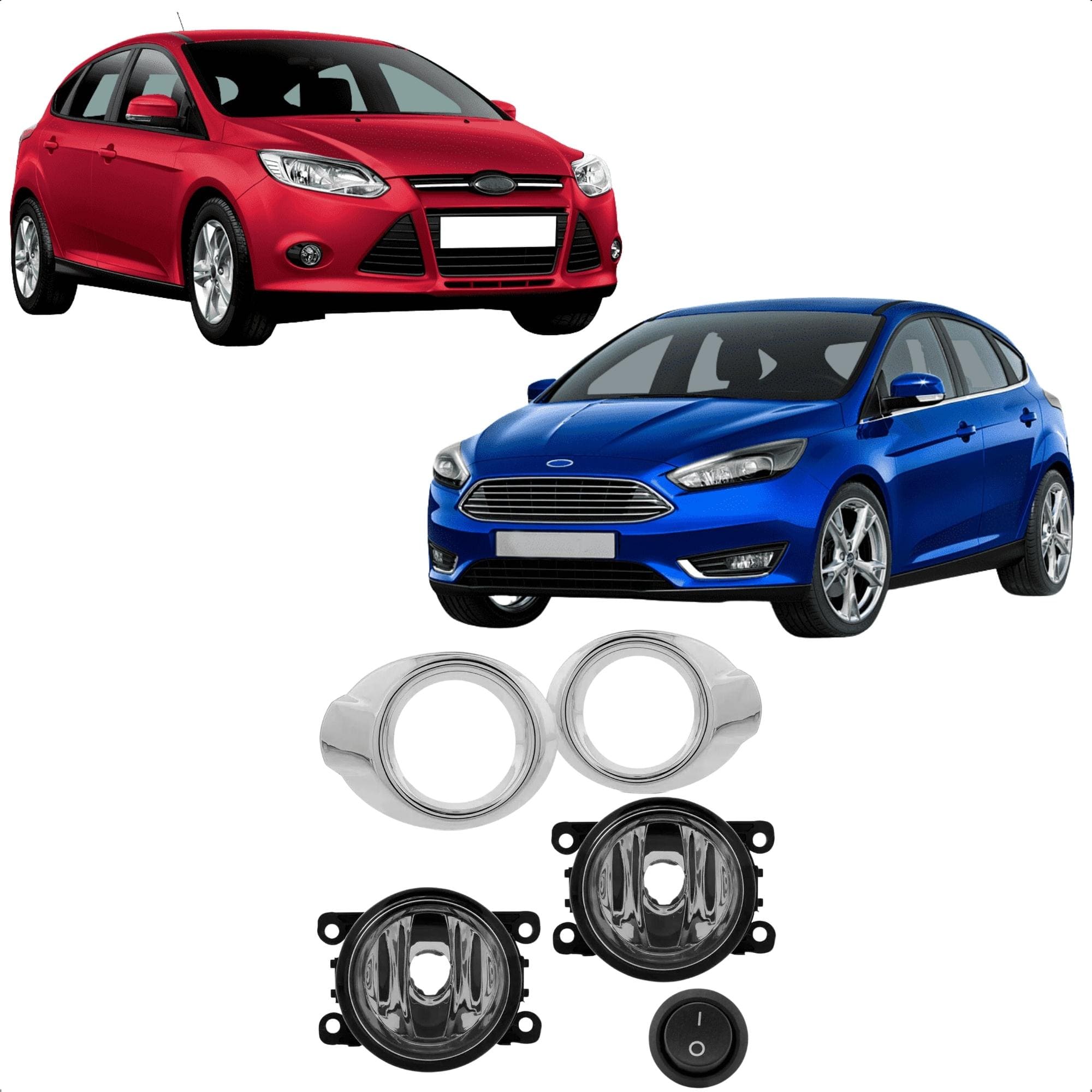 Kit Farol de Milha Focus 2014 a 2015 Moldura Cromo Botão Alternativo TicTac 2 Pinos Suits - STS444FD