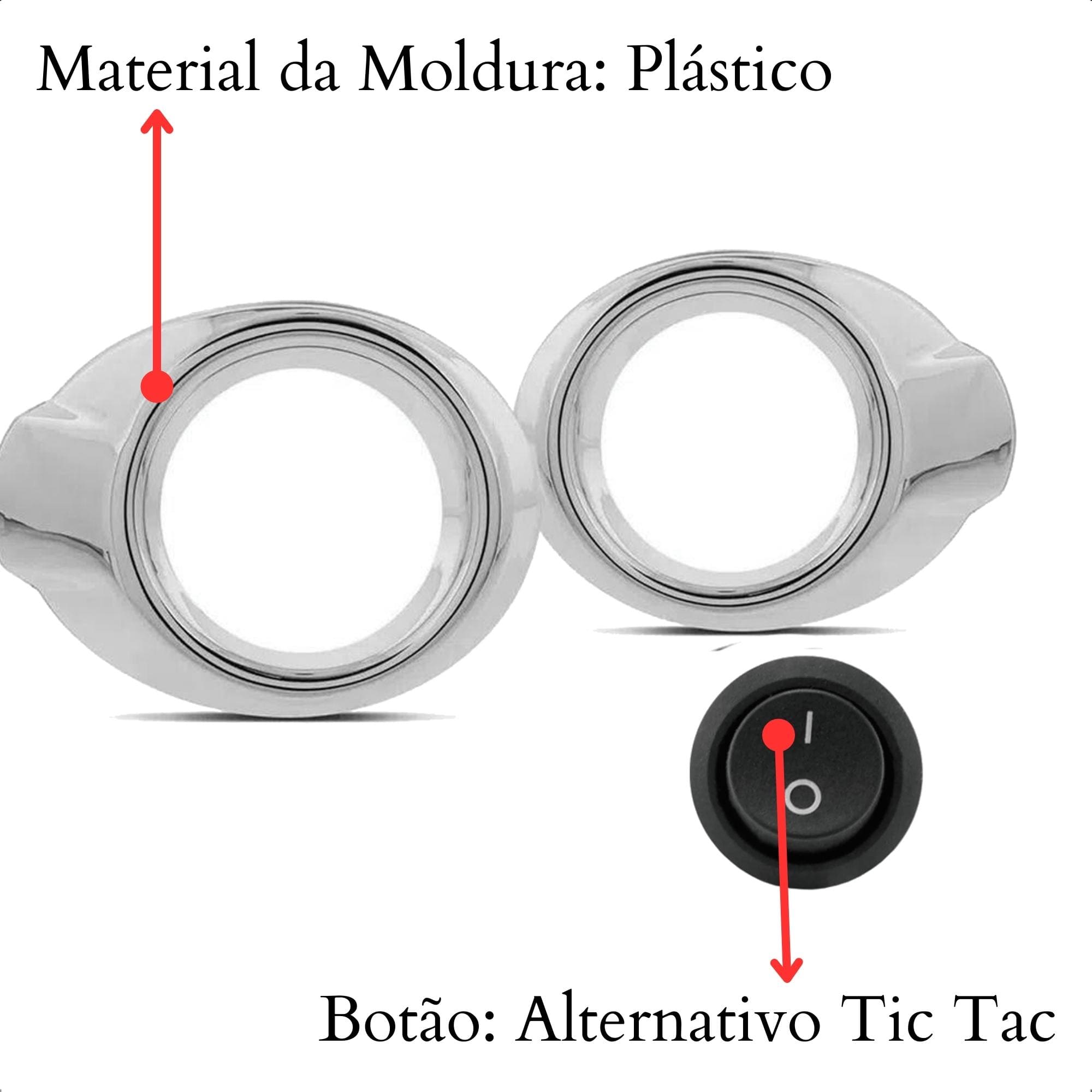 Kit Farol de Milha Focus 2014 a 2015 Moldura Cromo Botão Alternativo TicTac 2 Pinos Suits - STS444FD