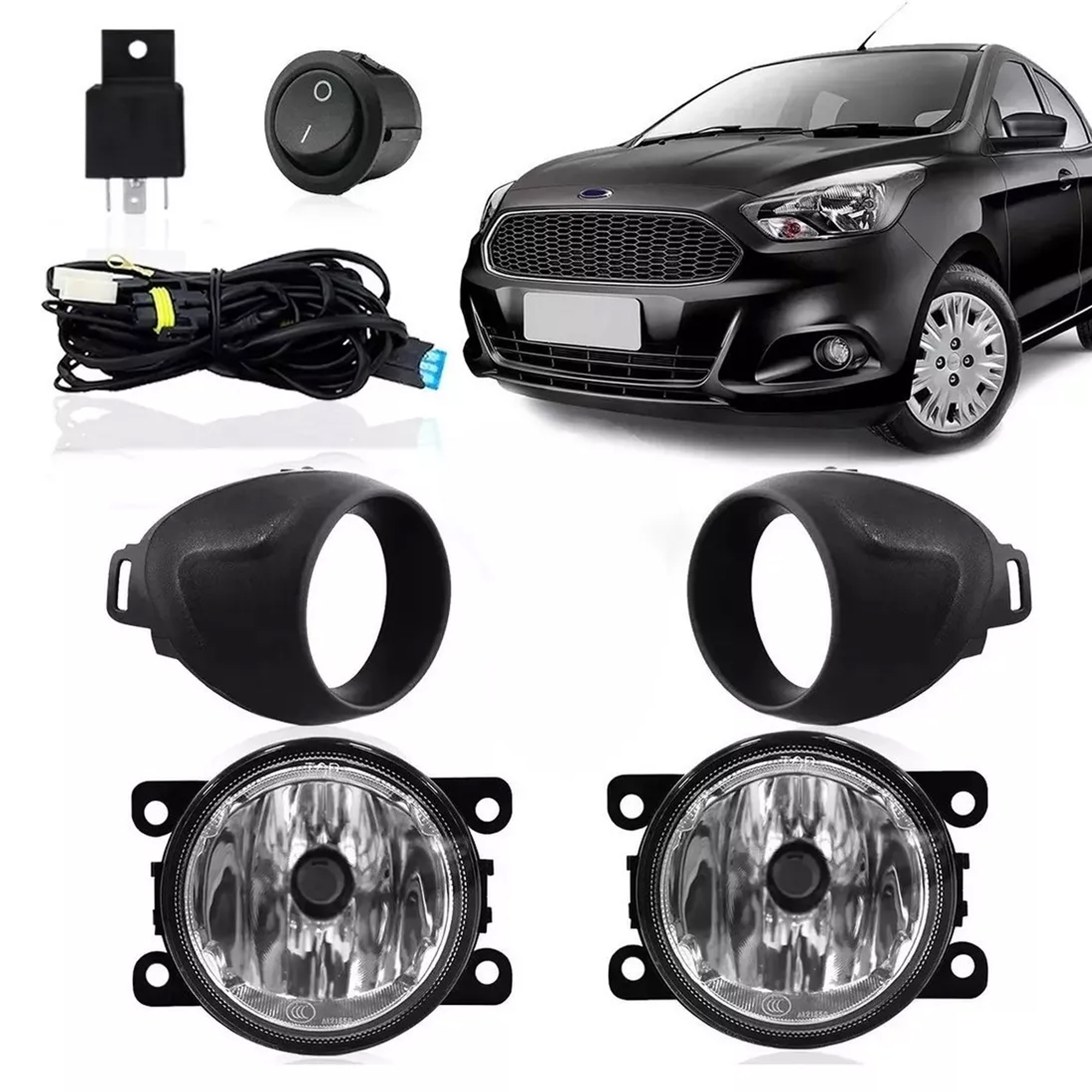 Kit Farol de Milha para Ford KA 2015 a 2018 Moldura Botão Alternativo TicTac 2 Pinos Suits - STS445FD