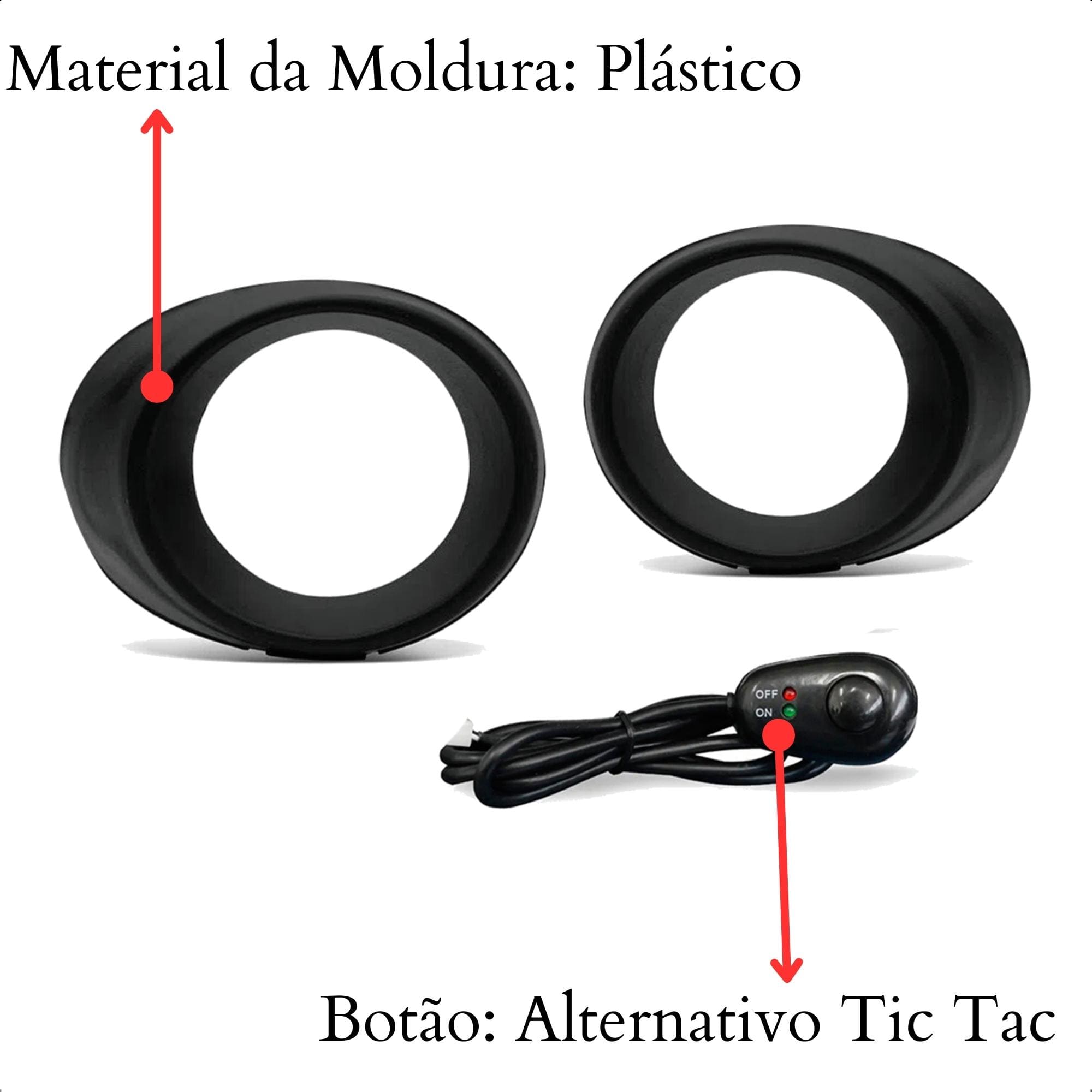 Kit Farol de Milha para Ford KA 2015 a 2018 Moldura Botão Alternativo TicTac 2 Pinos Suits - STS445FD