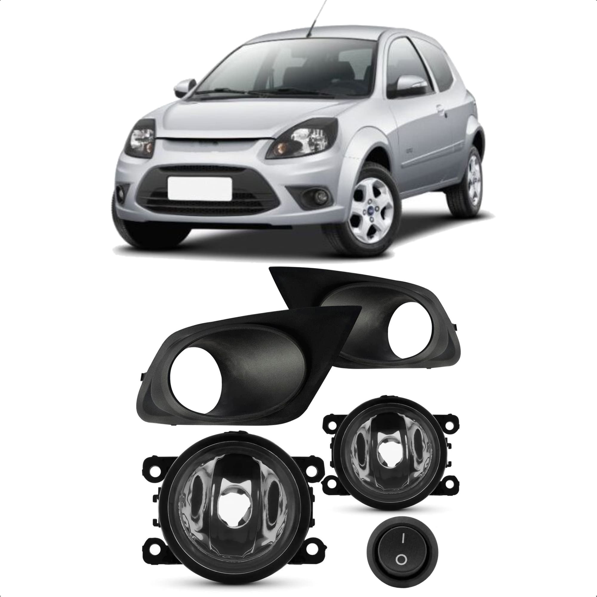 Kit Farol de Milha Ford KA 2012 2013 c/ Moldura Botão Alternativo Tic Tac 2 Pinos Suits - STS448FD
