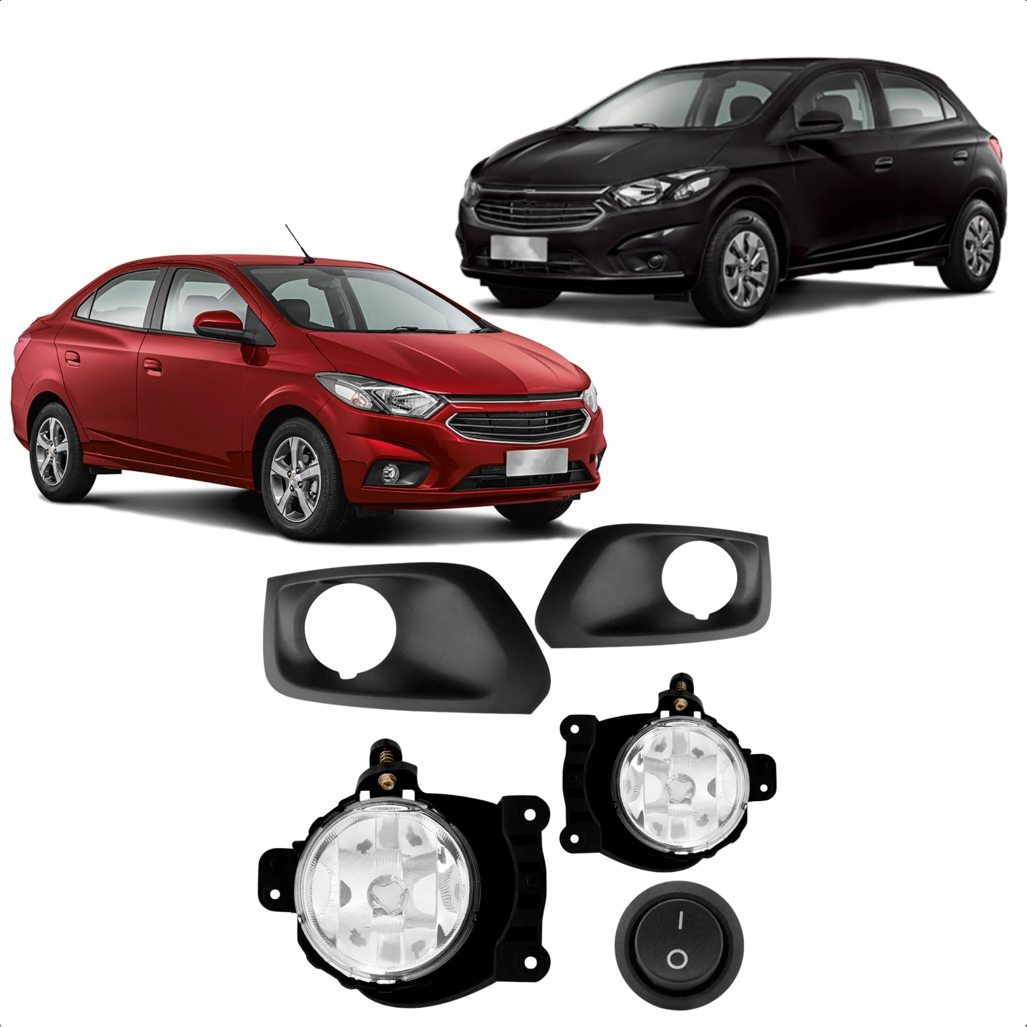 Kit Farol de Milha Onix LT e Prisma 2017 a 2019 Moldura Botão Alternativo Tic Tac 2 Pinos Suits - STS754CV