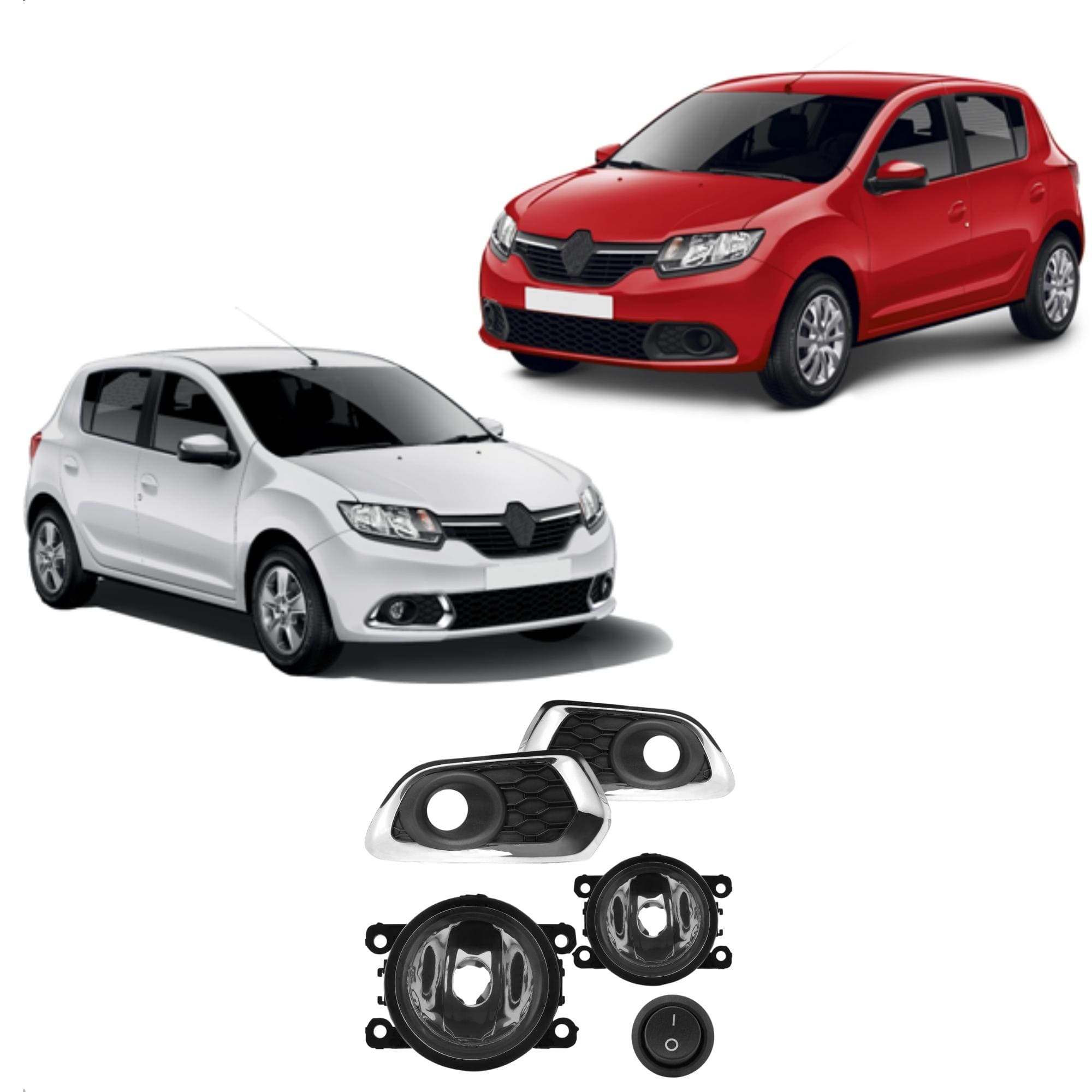 Kit Farol de Milha Sandero 2015 a 2017 Moldura Cromo e Botão Tic Tac Alternativo Suits - STS934RN