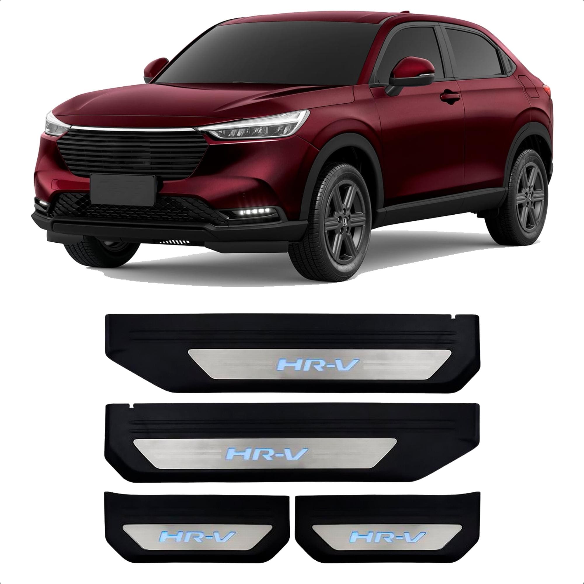 Soleira de Porta para HRV 2016 até 2023 com Led em Aço Inox Cor Cromo Suits - SLA878