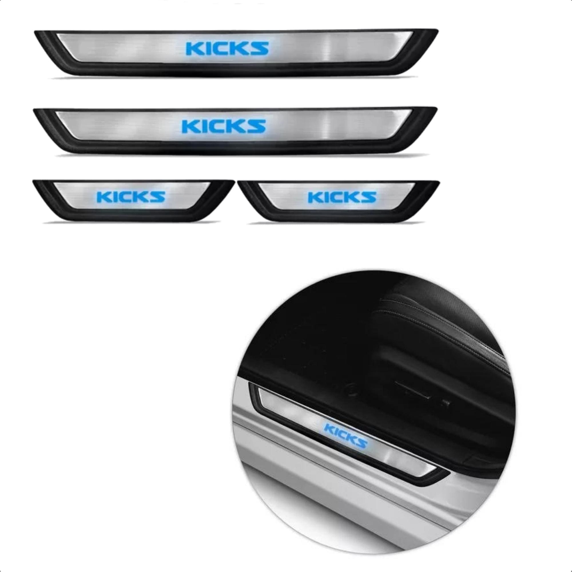 Soleira de Porta em Aço Inox para Kicks 2017 até 2023 Cor Cromo com Led Suits - SLA879