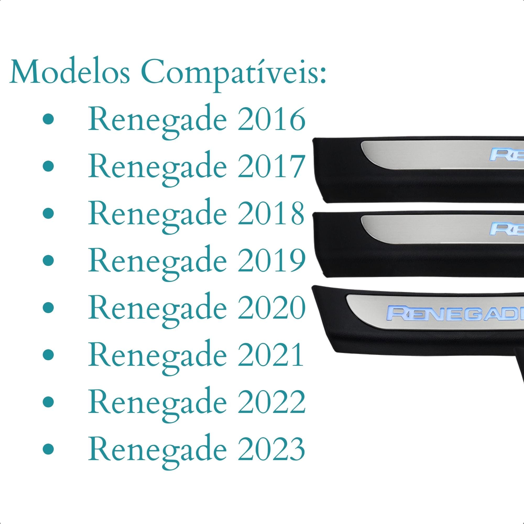 Soleira de Porta em Aço Inox para Renegade 2016 até 2023 Cor Cromo com Led Suits - SLA880