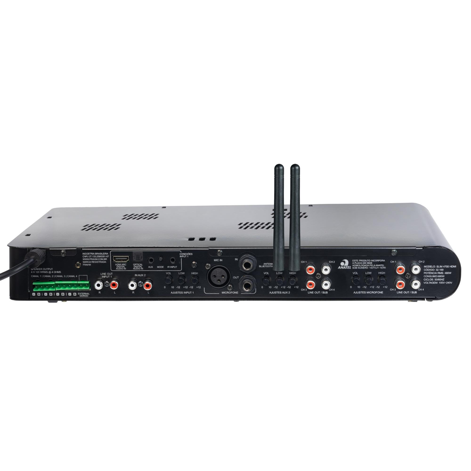 Amplificador Frahm Slim 4700 HDMI 4 Canais de 120W RMS, 4 Ohms Classe D, Bivolt Automático -  32169