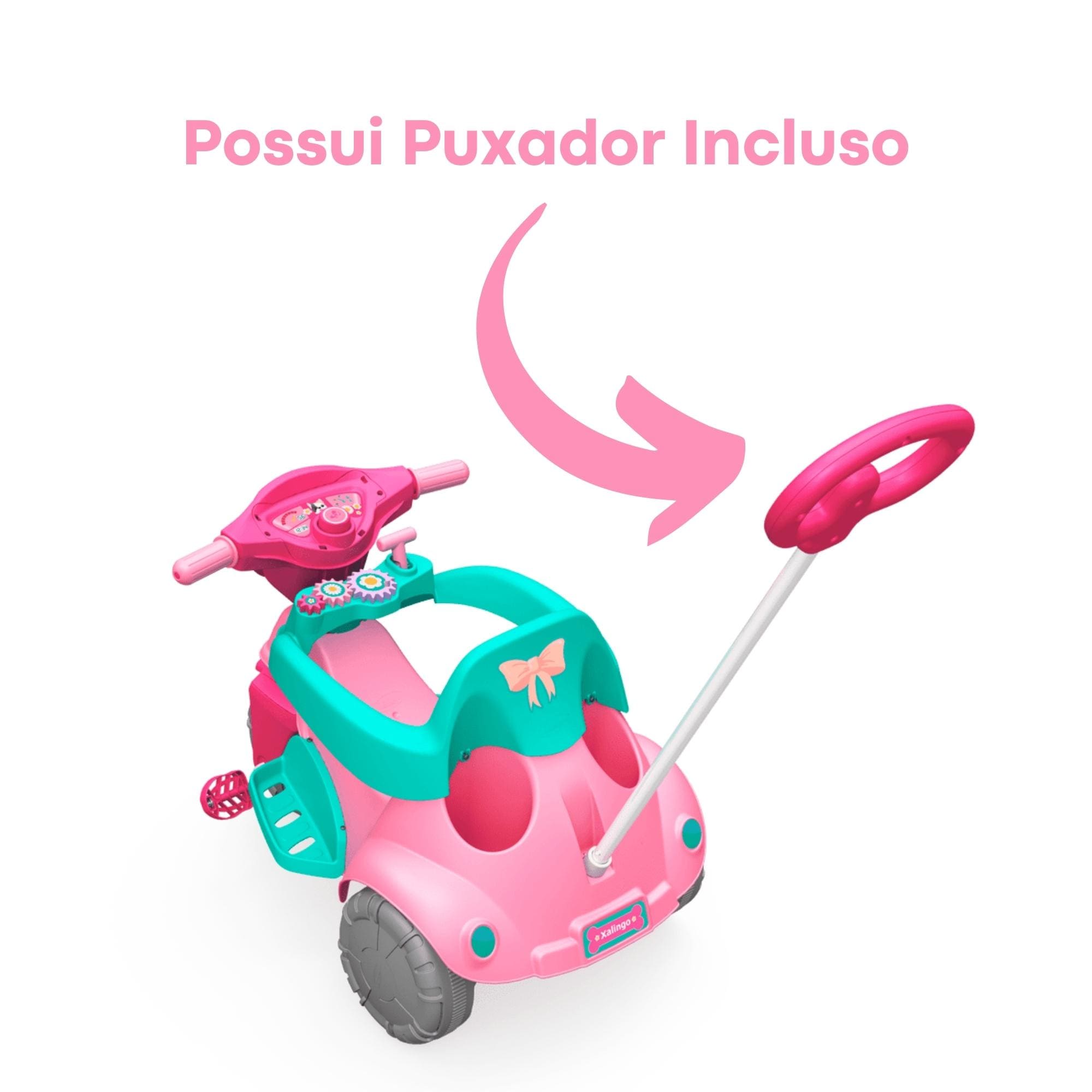 Triciclo Infantil Pink Pet Rosa 3X1 c/ Puxador p/ Crianças a Partir de 12 Meses Xalingo - 07249