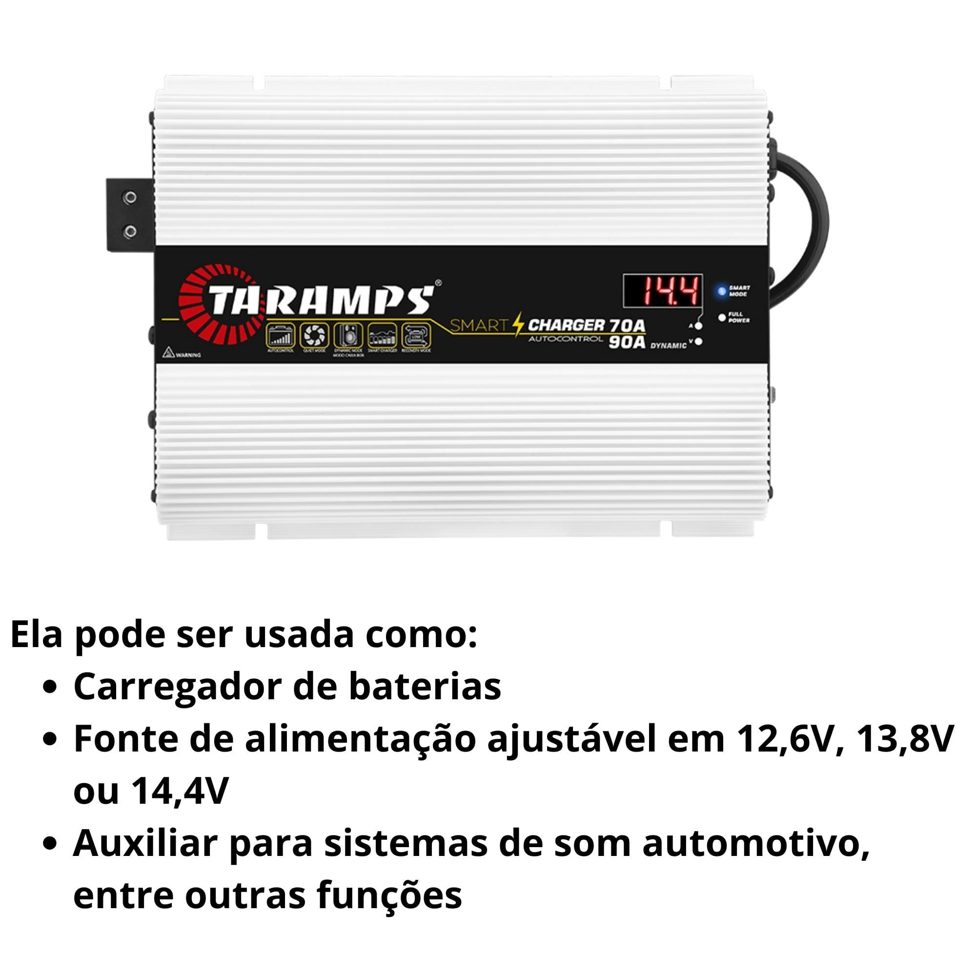 Fonte Automotiva Bivolt Automático Smart Charger 70A até 90A Dinâmicos 12v Taramps - 901790