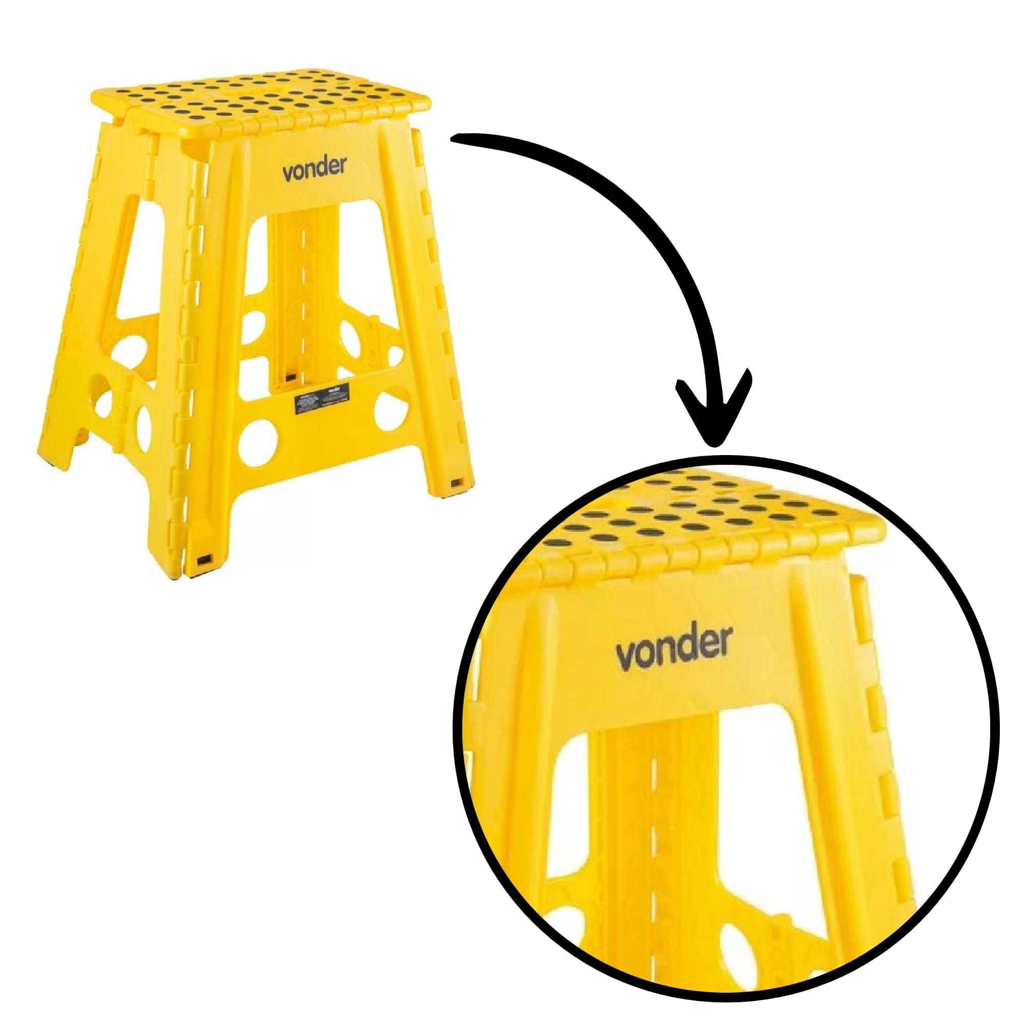 Banqueta Plástica Dobrável Amarela Altura 450mm Aguenta até 150kg Vonder - 3540045001