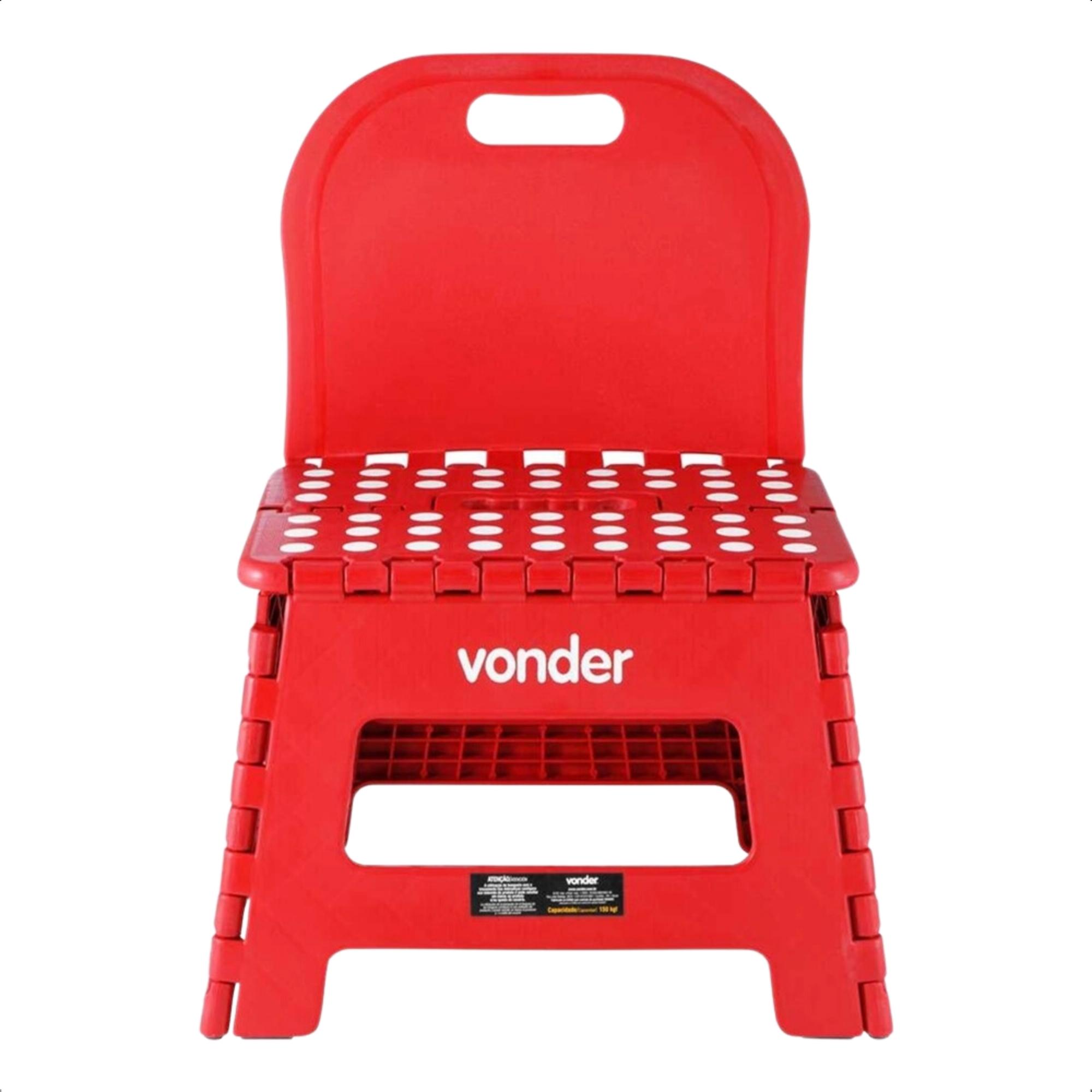 Banqueta Plástica Dobrável Vermelha 32x25x42,8cm c/ Alça e Encosto Vonder 3540220002